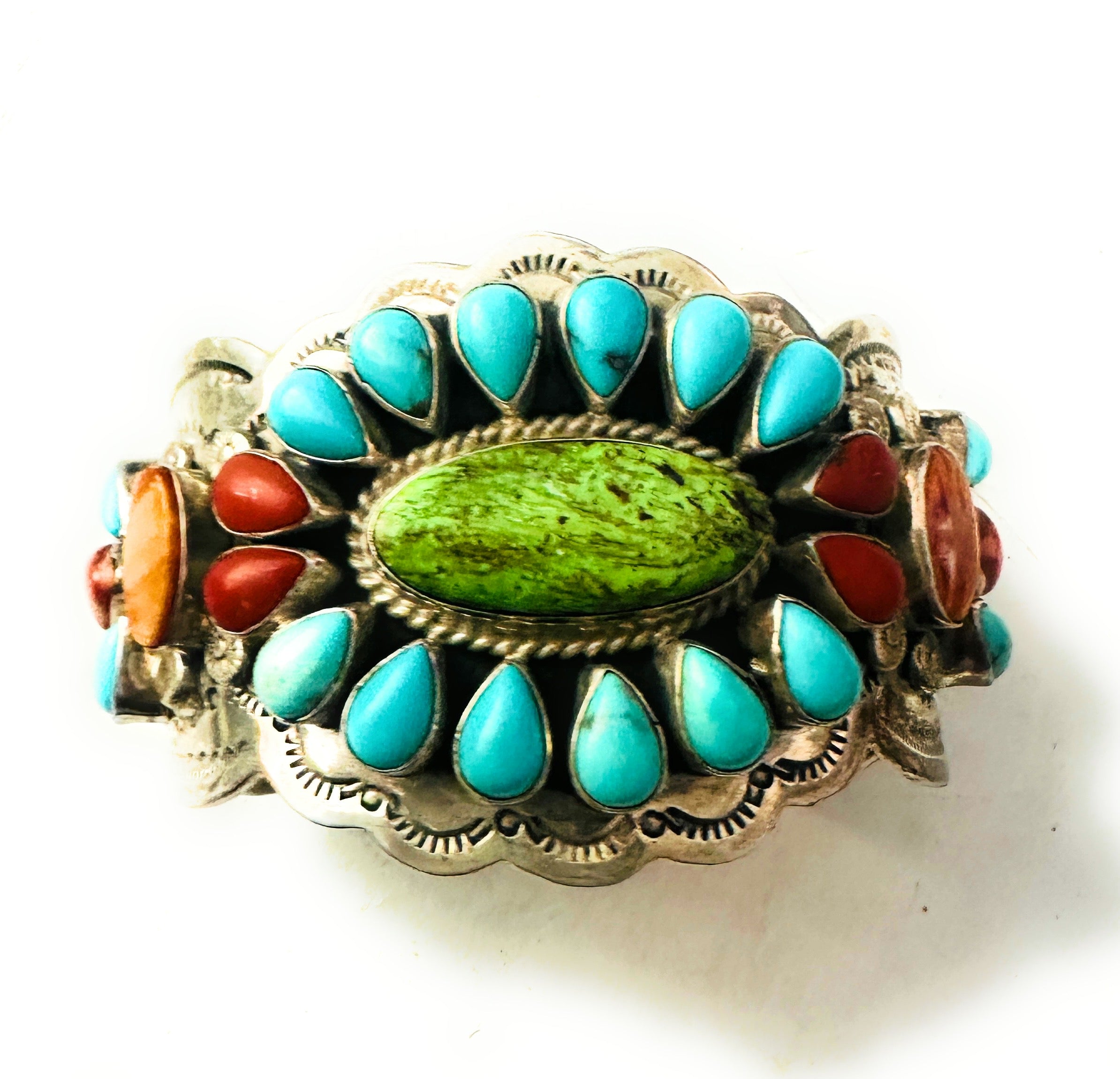 Bobby Johnson Turquoise, Spiny Sterling Silver Cuff Bracelet /