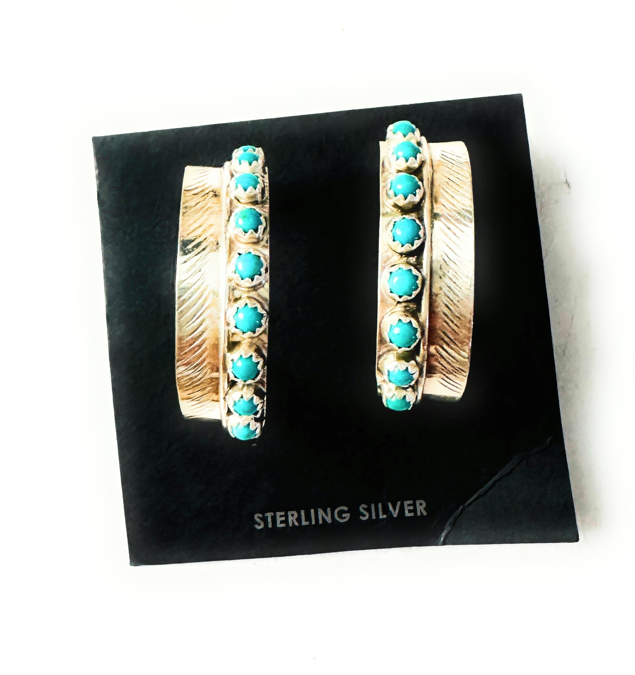 Handcrafted Turquoise & Sterling Silver Hoop Earrings