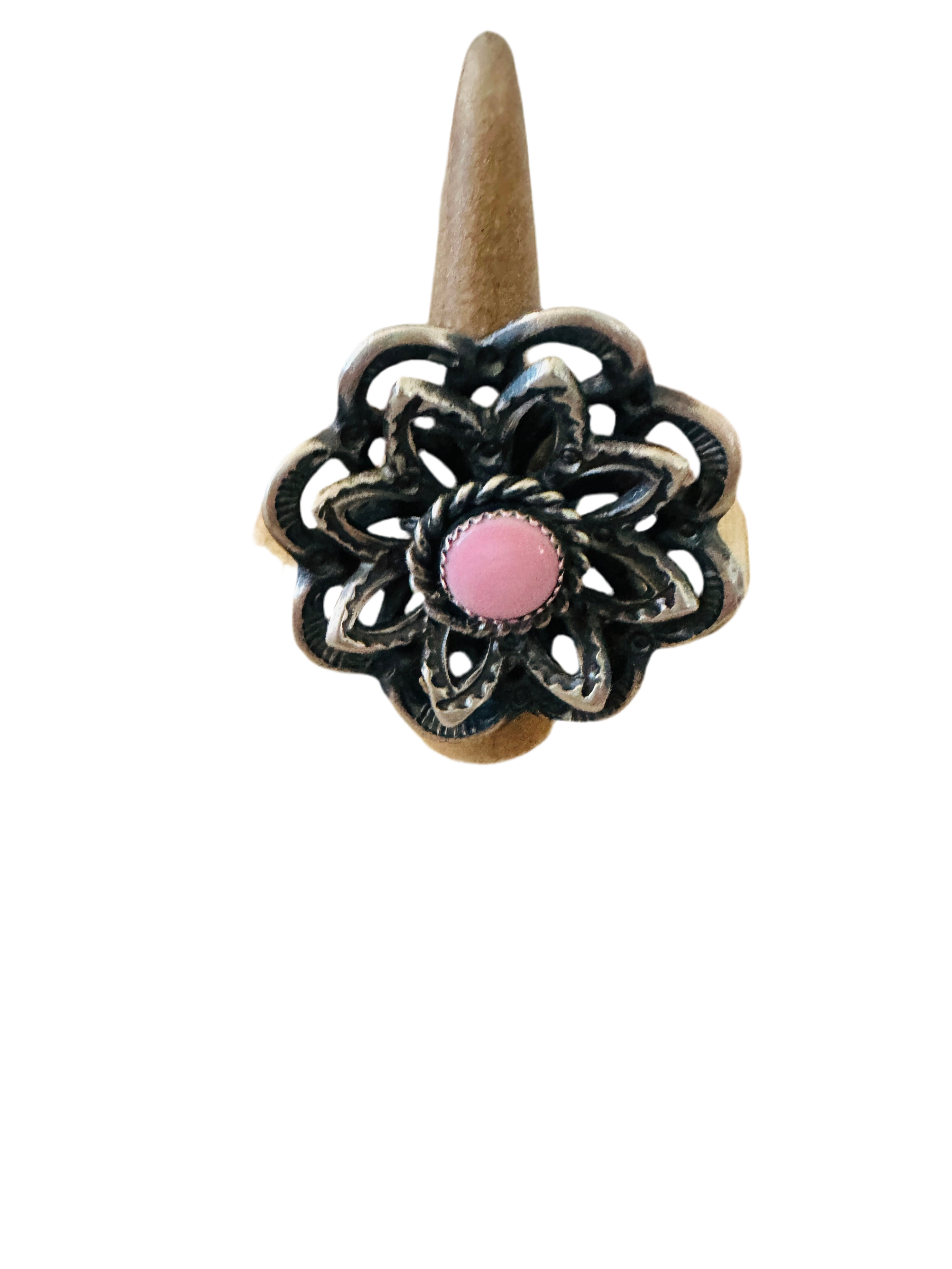 Handcrafted Sterling Silver & Queen Pink Conch Shell Adjustable Flower Ring by Kevin Billah