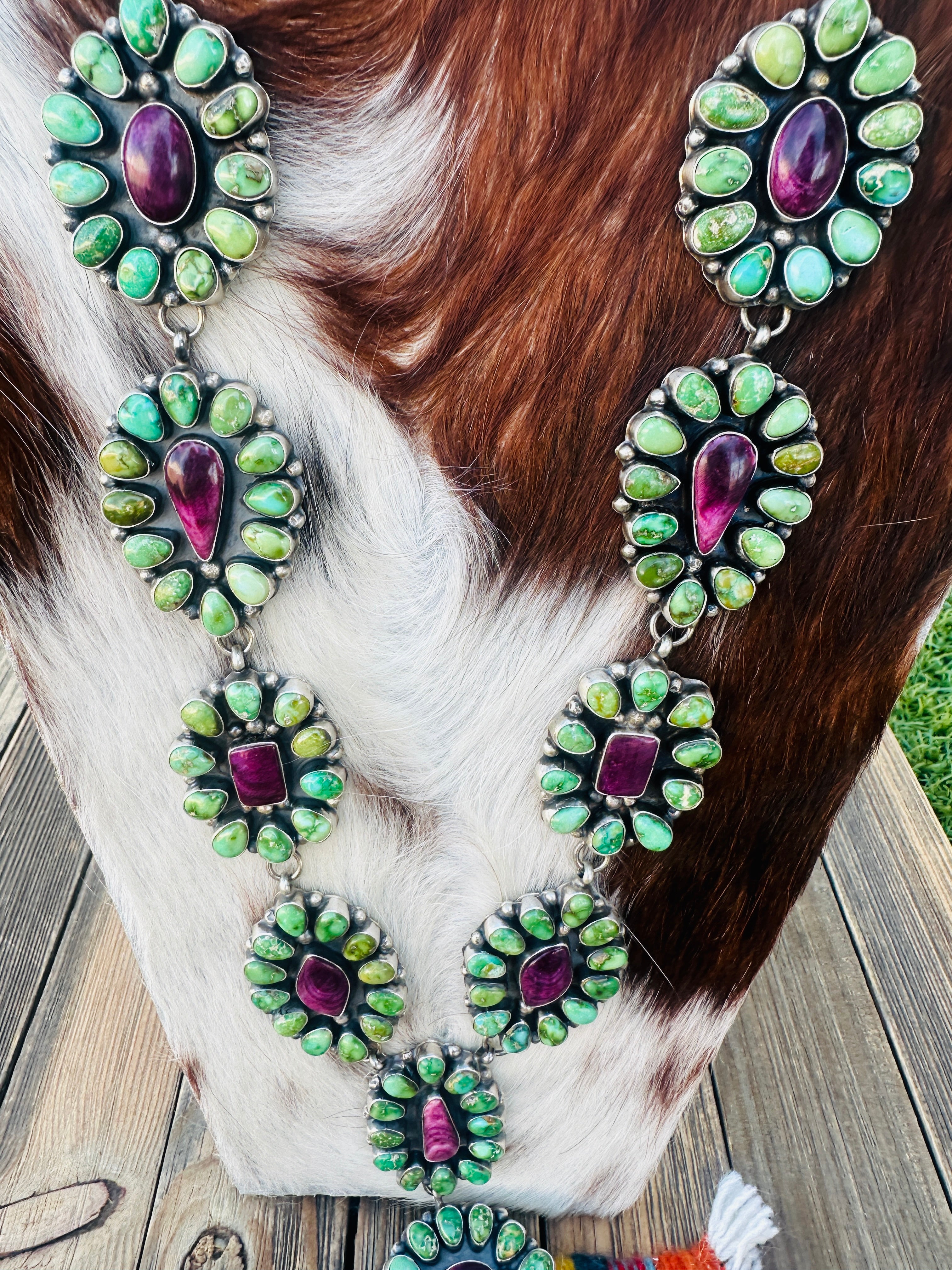 Handcrafted Sonoran Mountain Turquoise, Spiny & Sterling Silver Necklace by Ella Peter