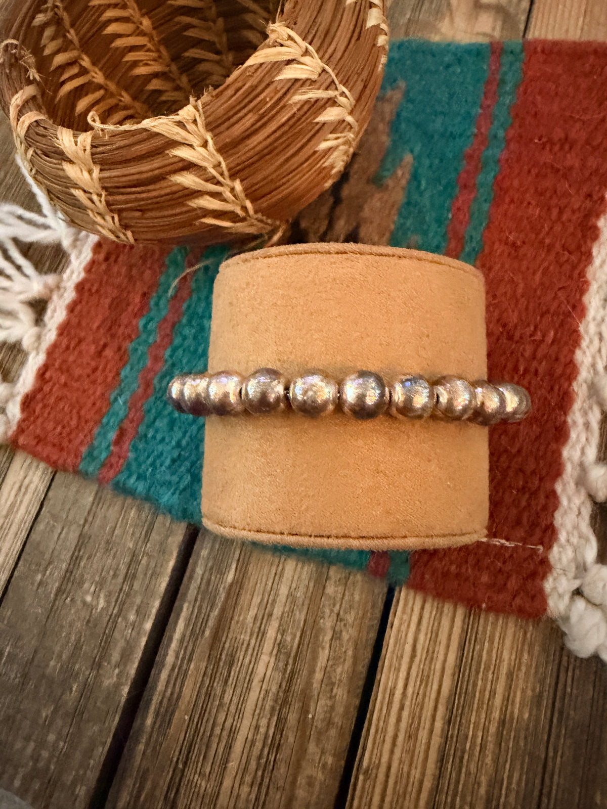 Handcrafted Old Pawn 8mm Sterling Silver Pearl Beaded Bracelet