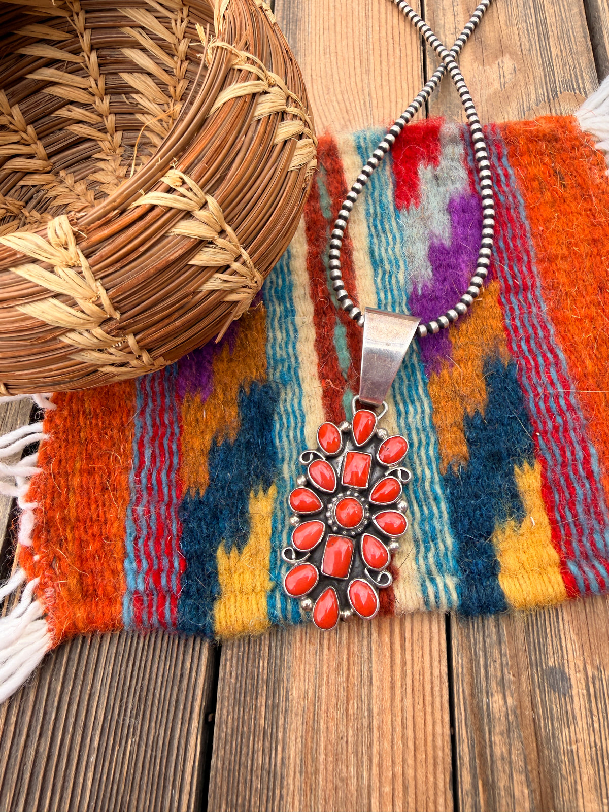 Old Pawn Handcrafted Coral and Sterling Silver Cluster Pendant by Emma Lincoln