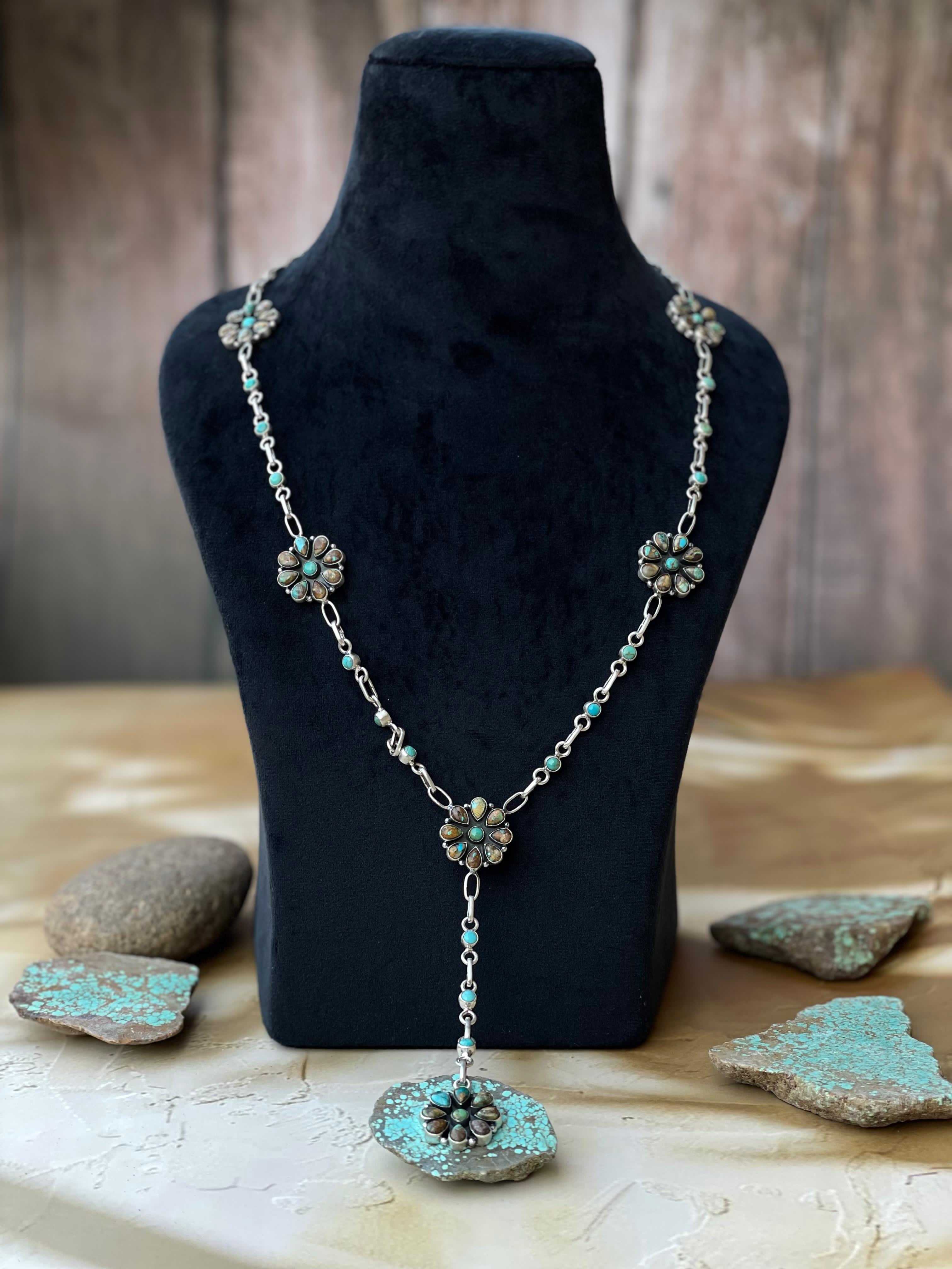 Handmade Sterling Silver Turquoise MULTI STONE Lariat Necklace