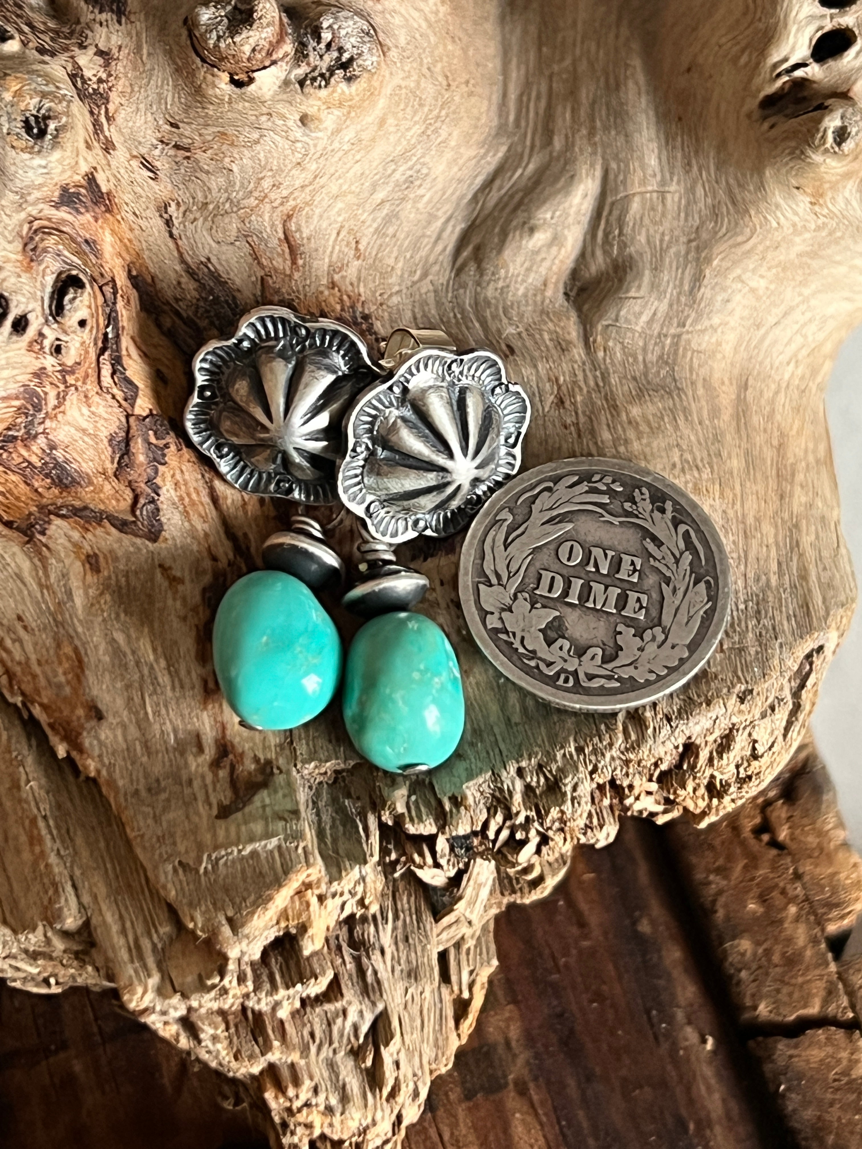 Handcrafted Summer Lovin’ Sterling Silver and Sonoran Turquoise Bead Concho Post Earrings