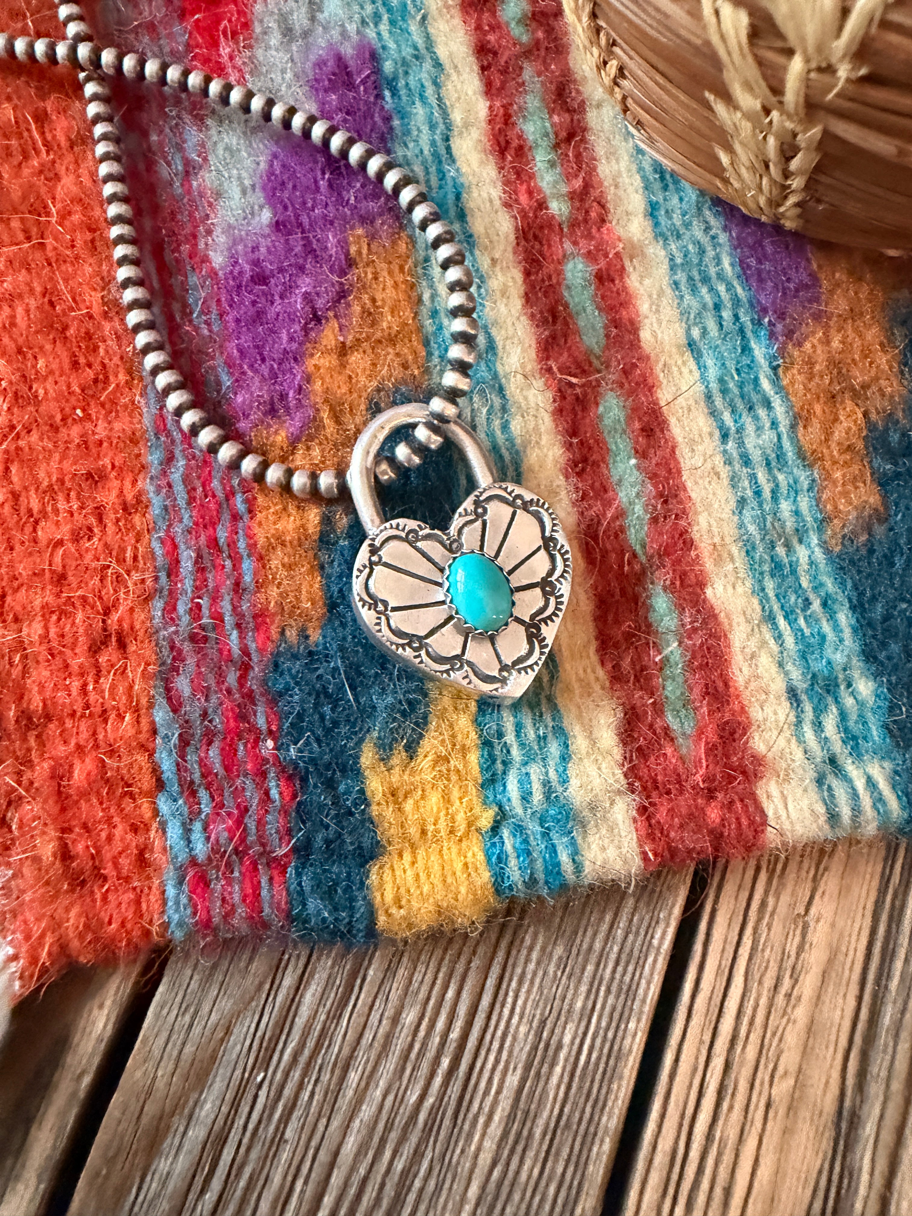 Handcrafted Sterling Silver & Turquoise Heart Locket Pendant