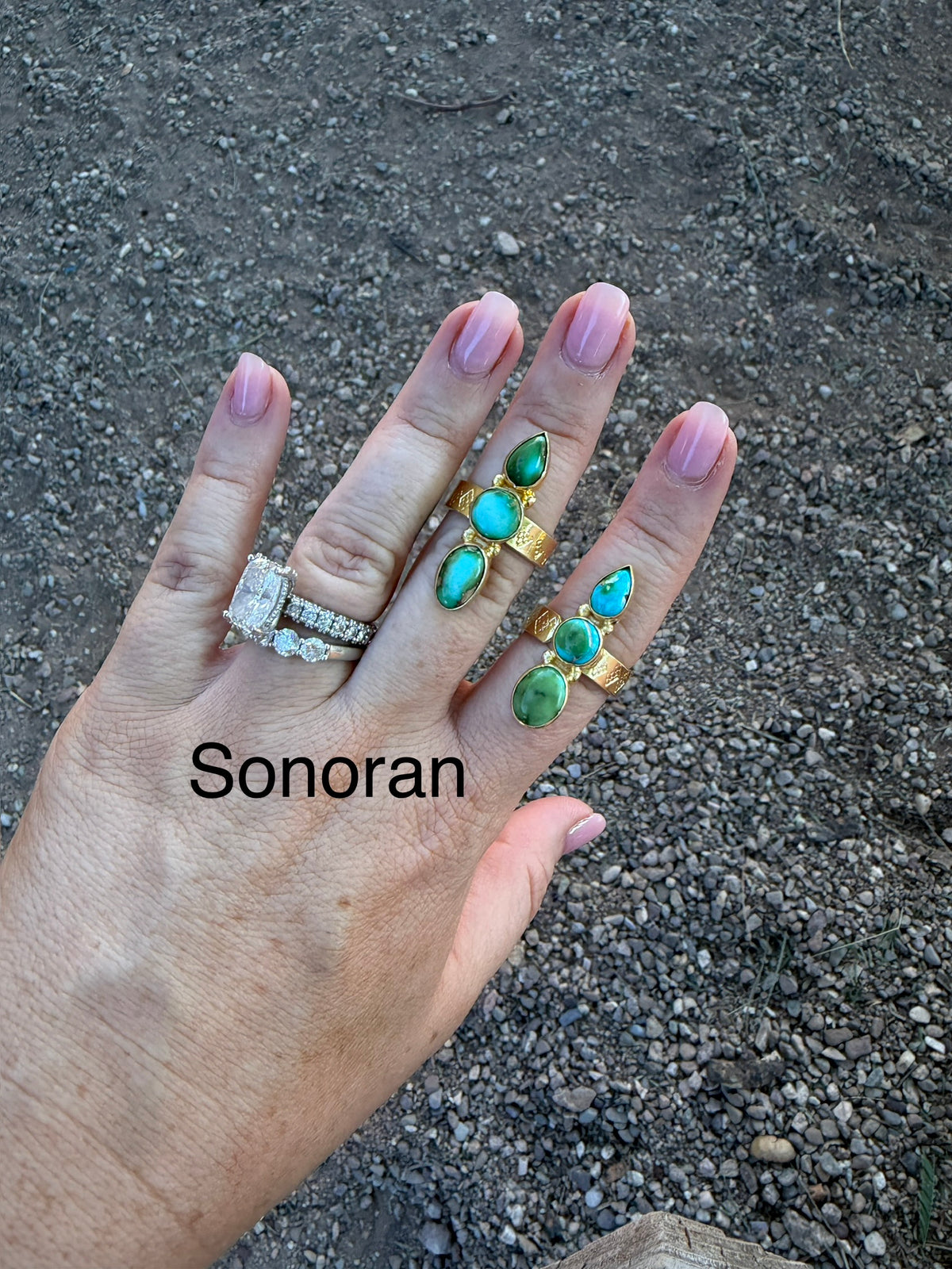 “The Golden Collection” Genuine Multi Stone Adjustable 3 Stone Ring