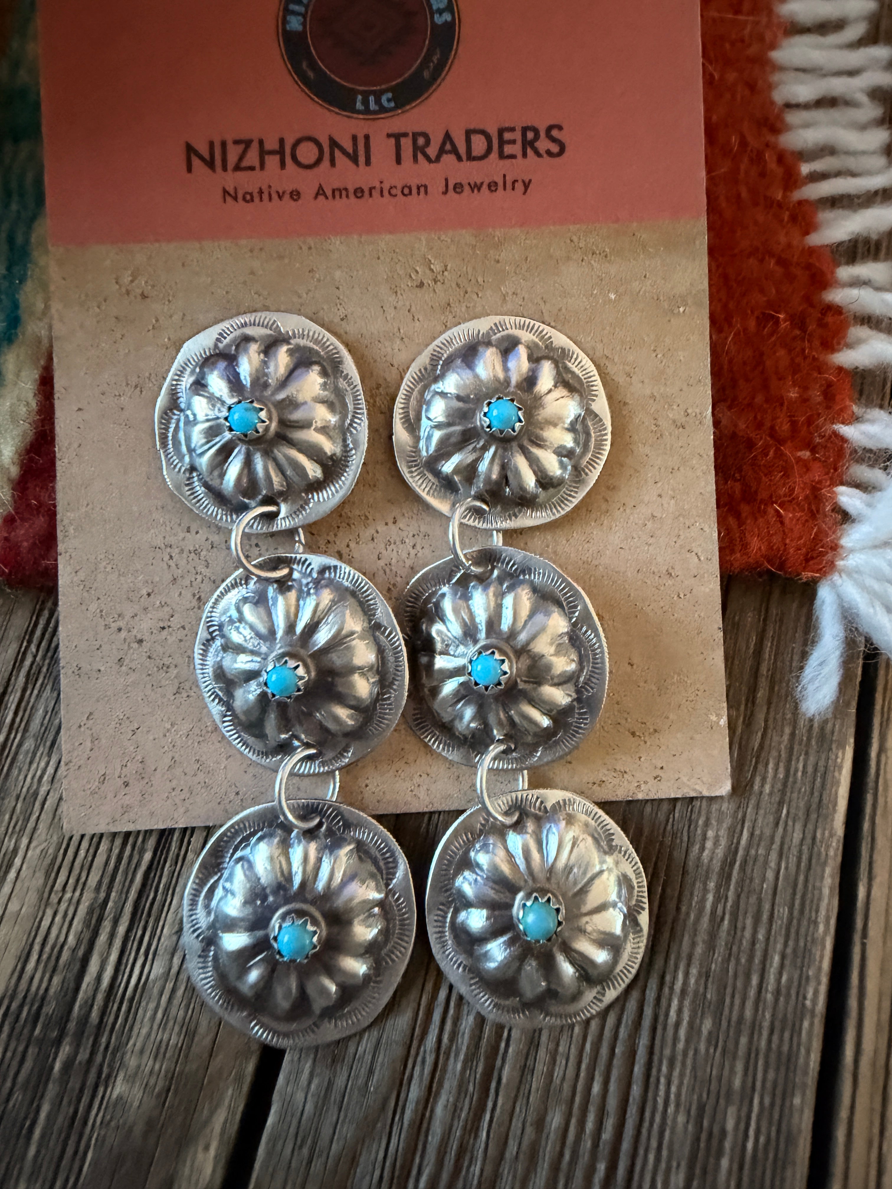 Handcrafted Turquoise & Sterling Silver Concho Dangle Earrings