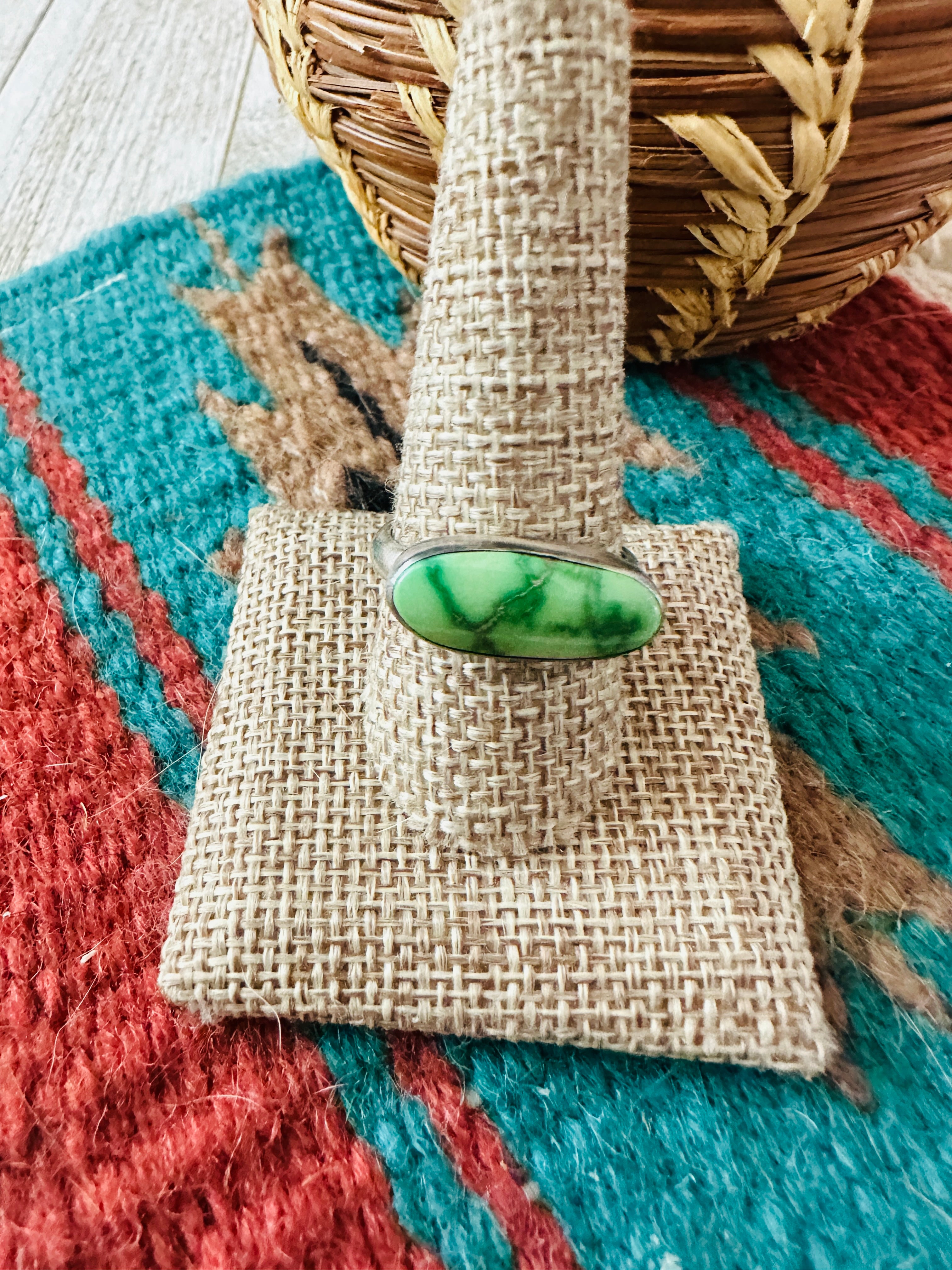 Handcrafted Sterling Silver & Sonoran Mountain Turquoise Band Ring Size 10