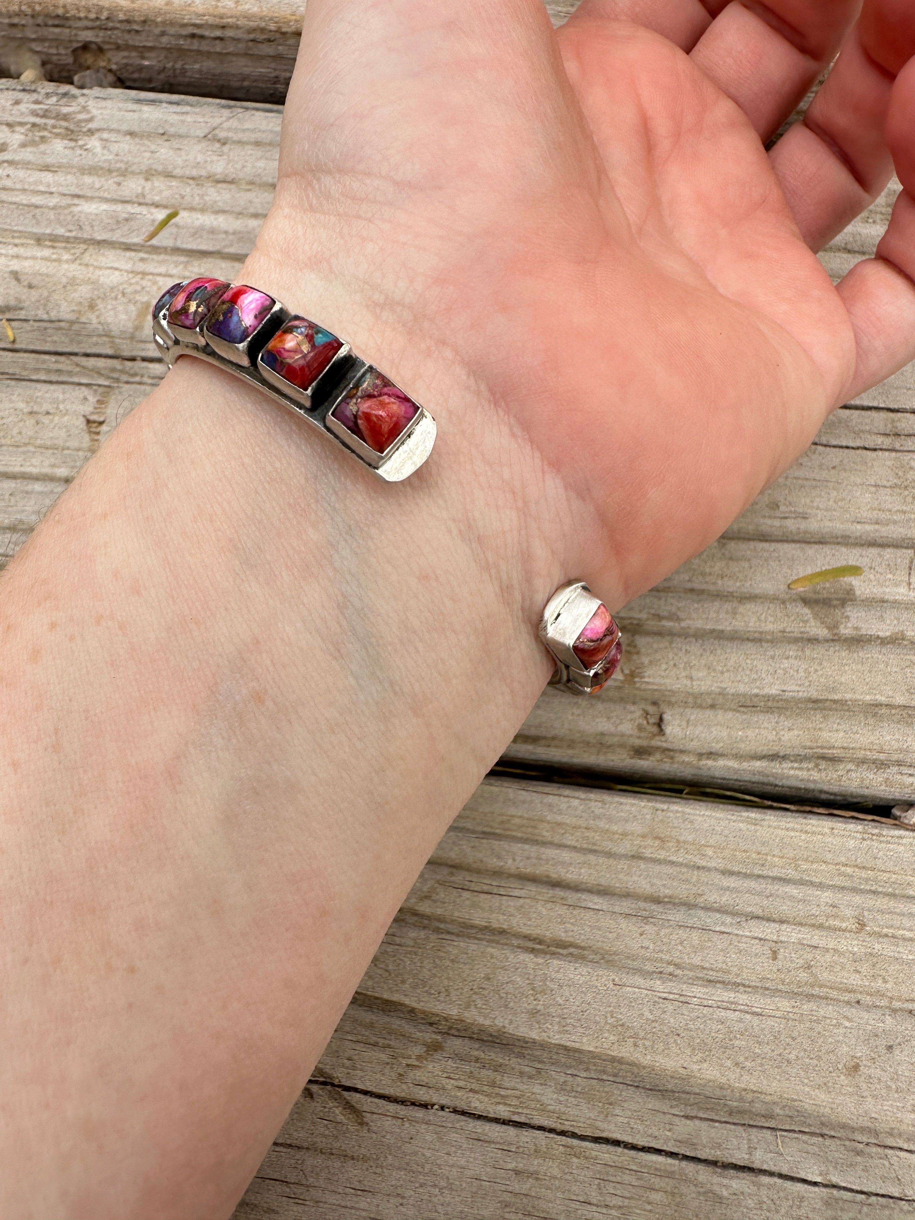 Handmade Sterling Silver & Pink Dream Mojave Adjustable Cuff Bracelet