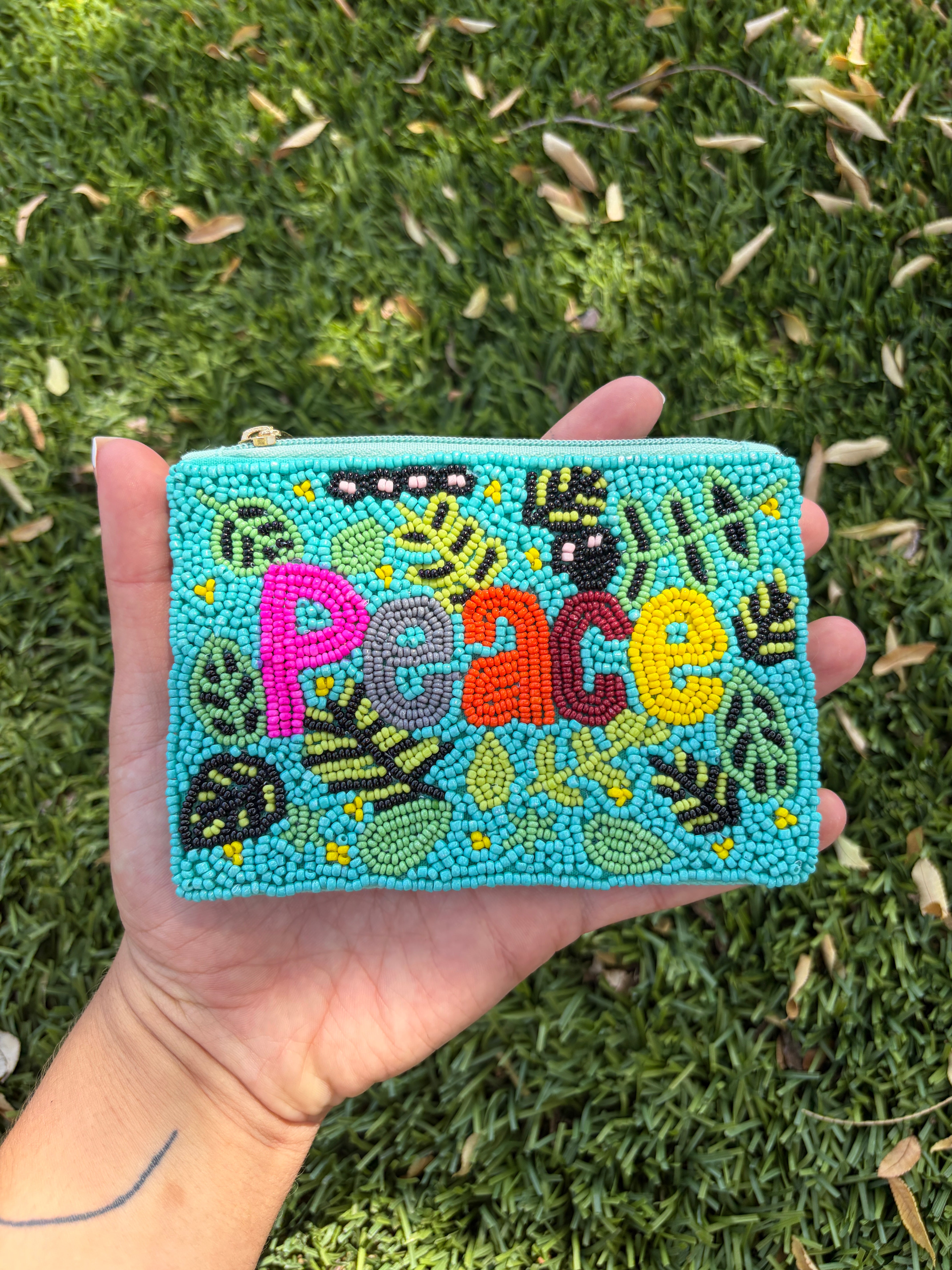 Handmade Beaded “Peace” Coin Purse