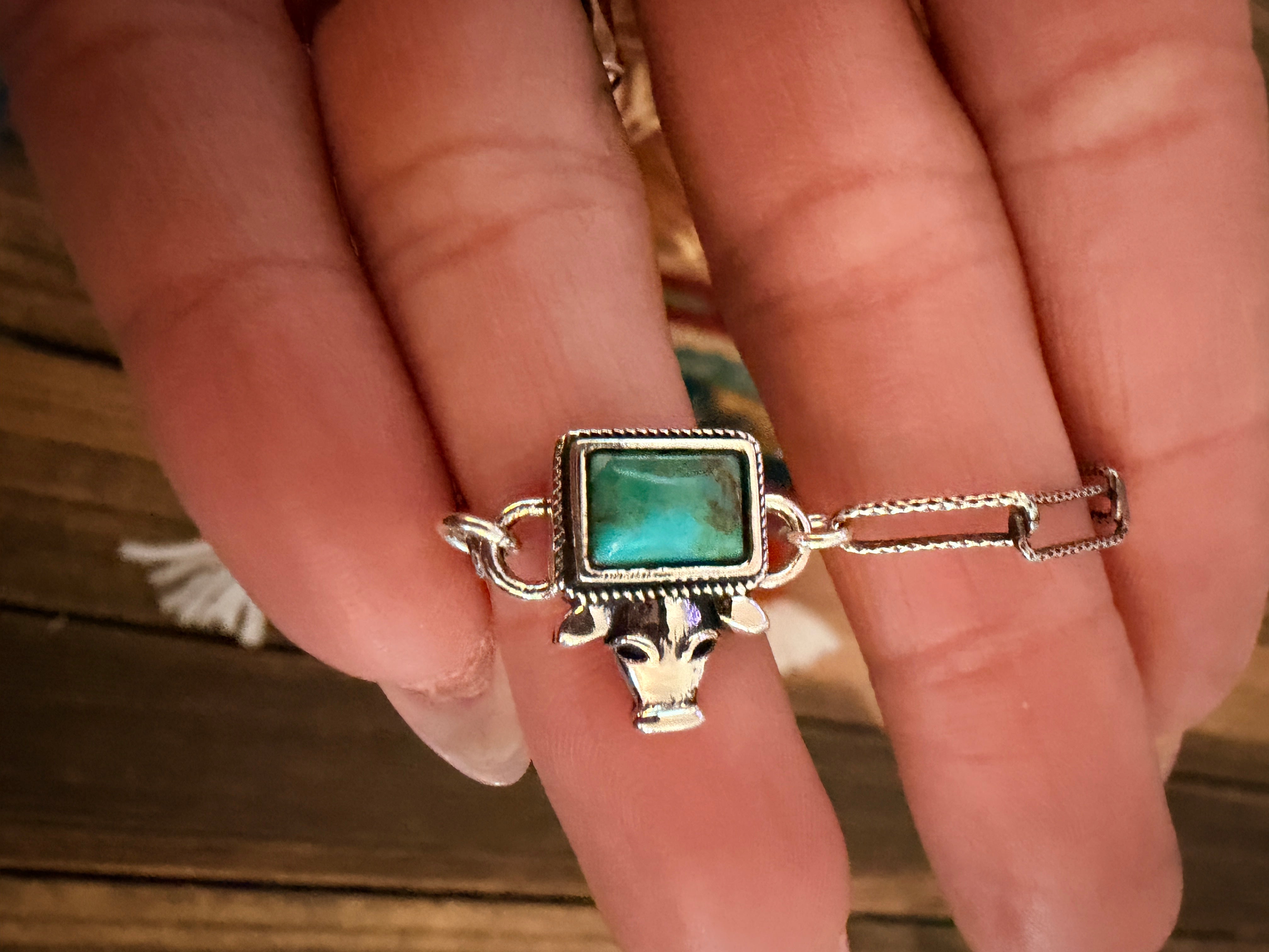 Handmade Kingman Turquoise & Sterling Silver Cow Anklet