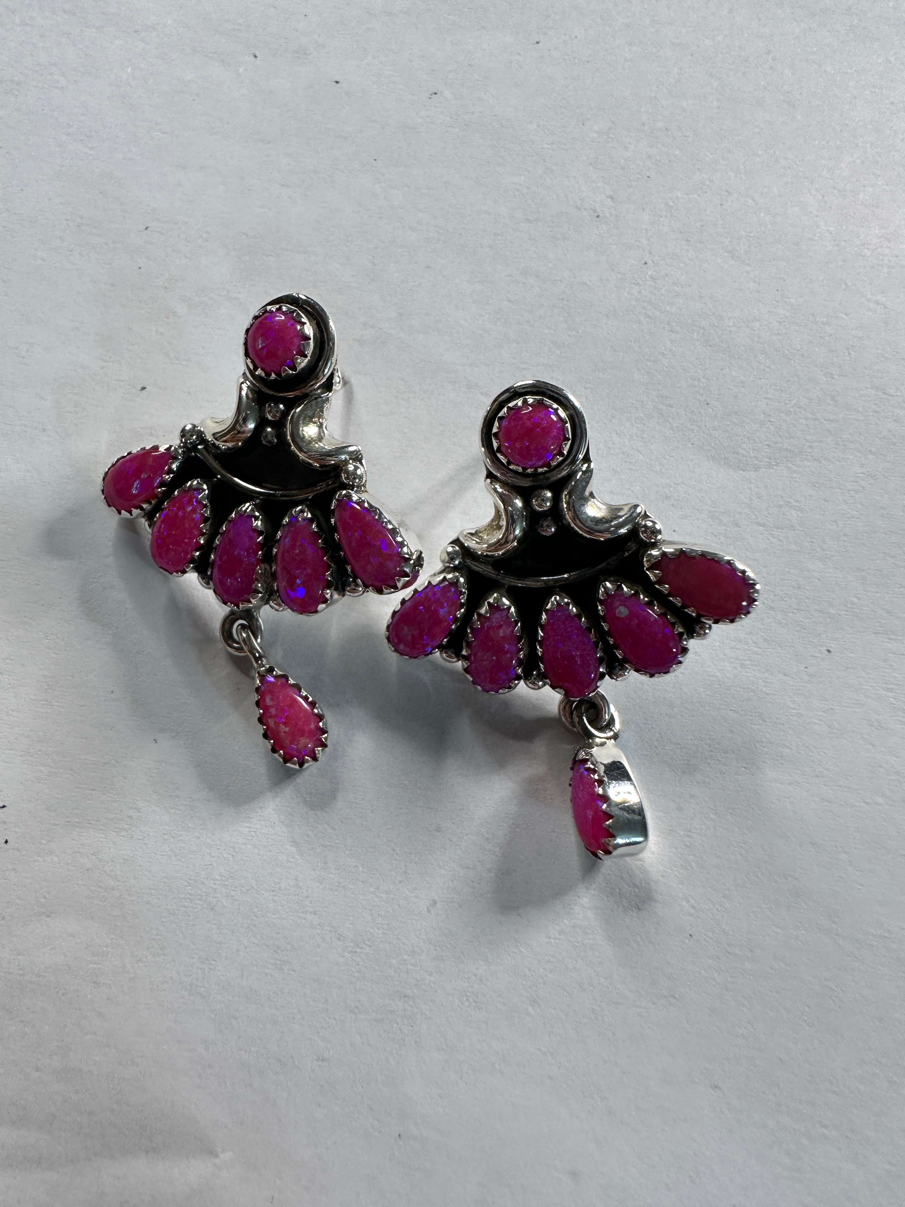 Handmade Hot Pink Fire Opal and Sterling Silver Post Earrings