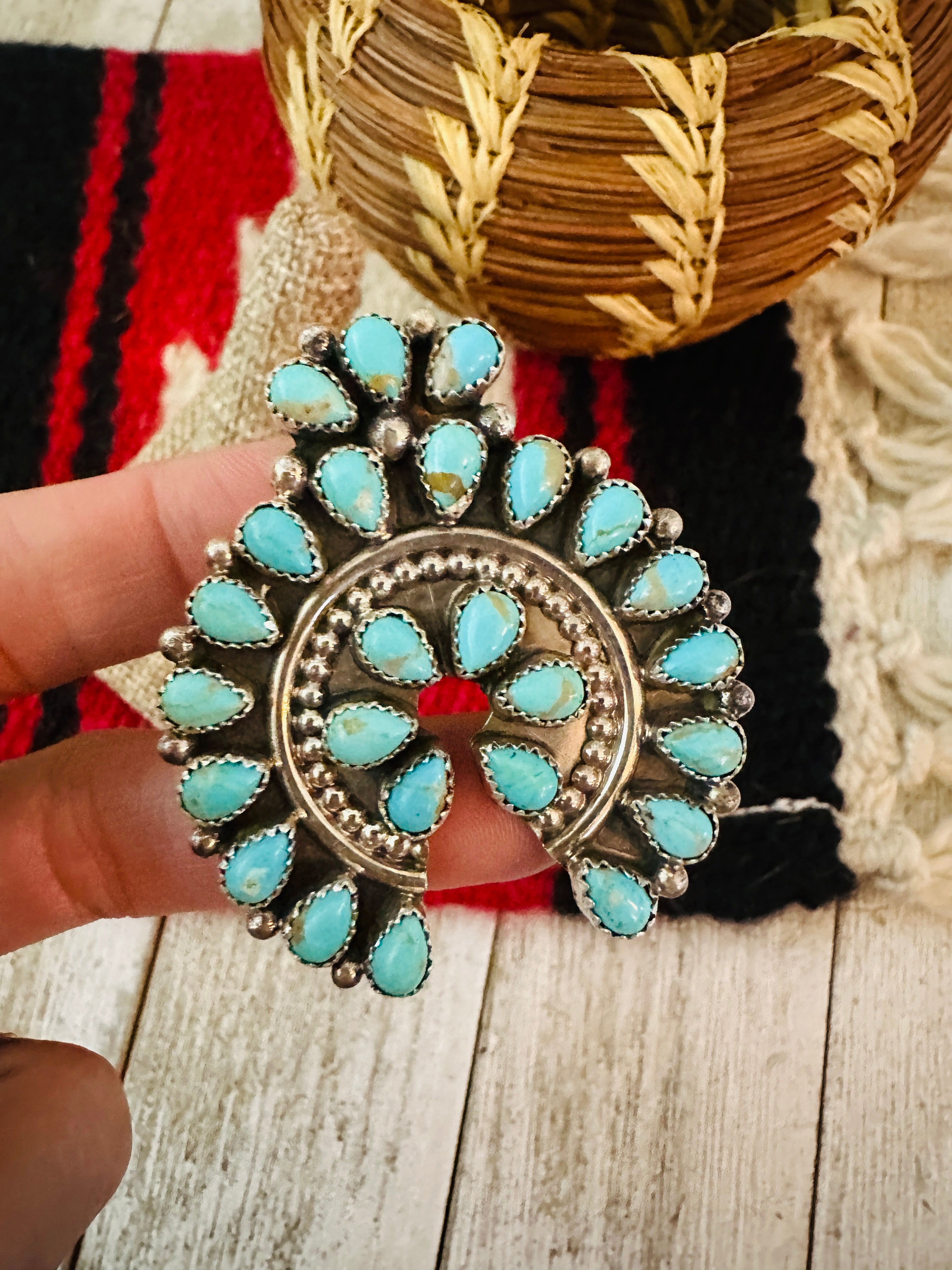 Handcrafted Sterling Silver & Turquoise Naja Cluster Ring, Signed EJA