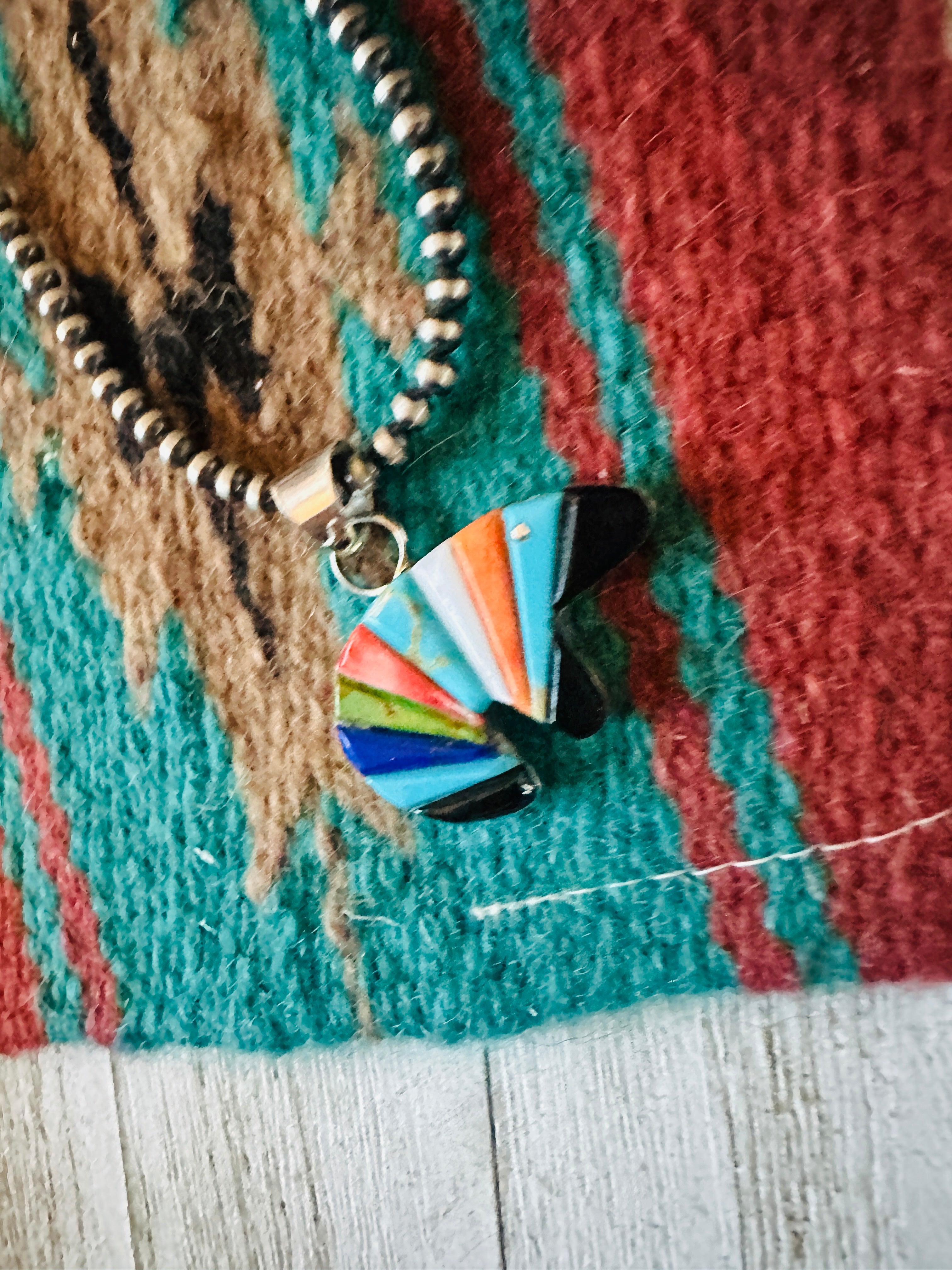 Handcrafted Multi Stone & Sterling Silver Inlay Fetish Bear Pendant