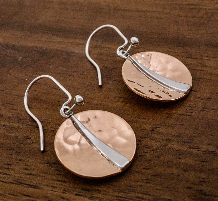 Hammered Copper Dish with Sterling Silver Earrings