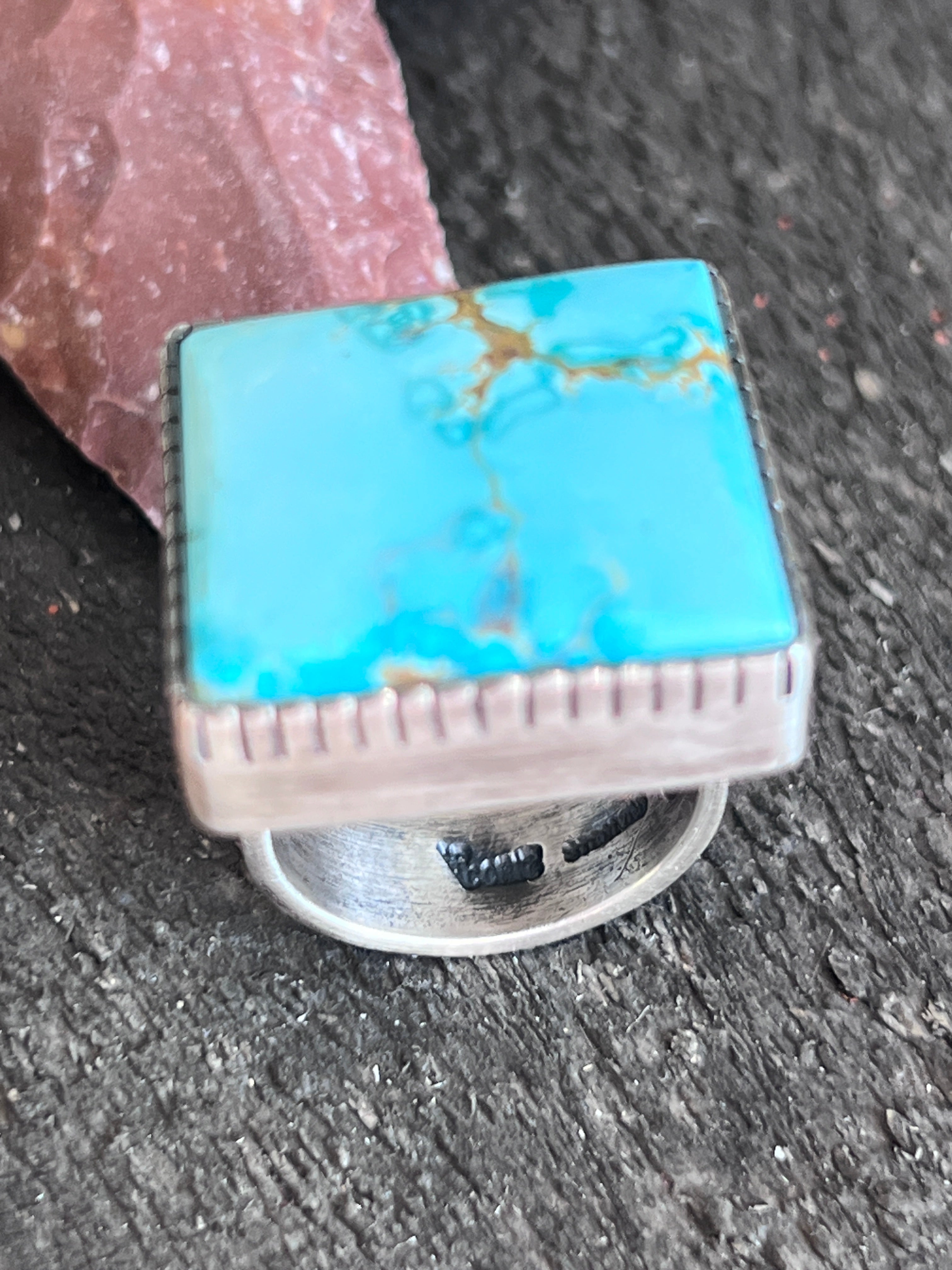Raymond Coriz Handcrafted Sierra Bella Turquoise Cocktail Ring, Size 8