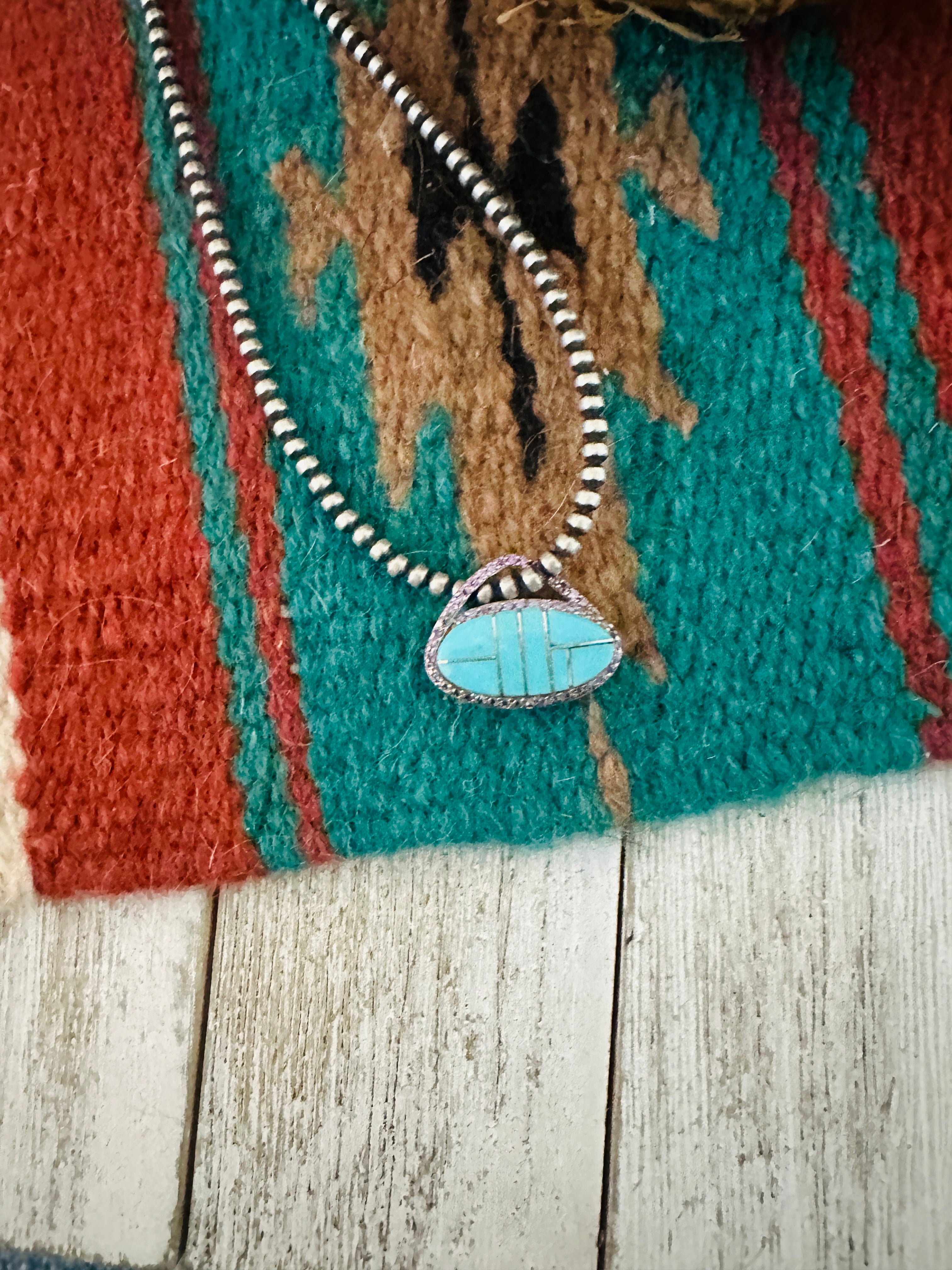 Handcrafted Turquoise, Amethyst & Sterling Silver Inlay Pendant