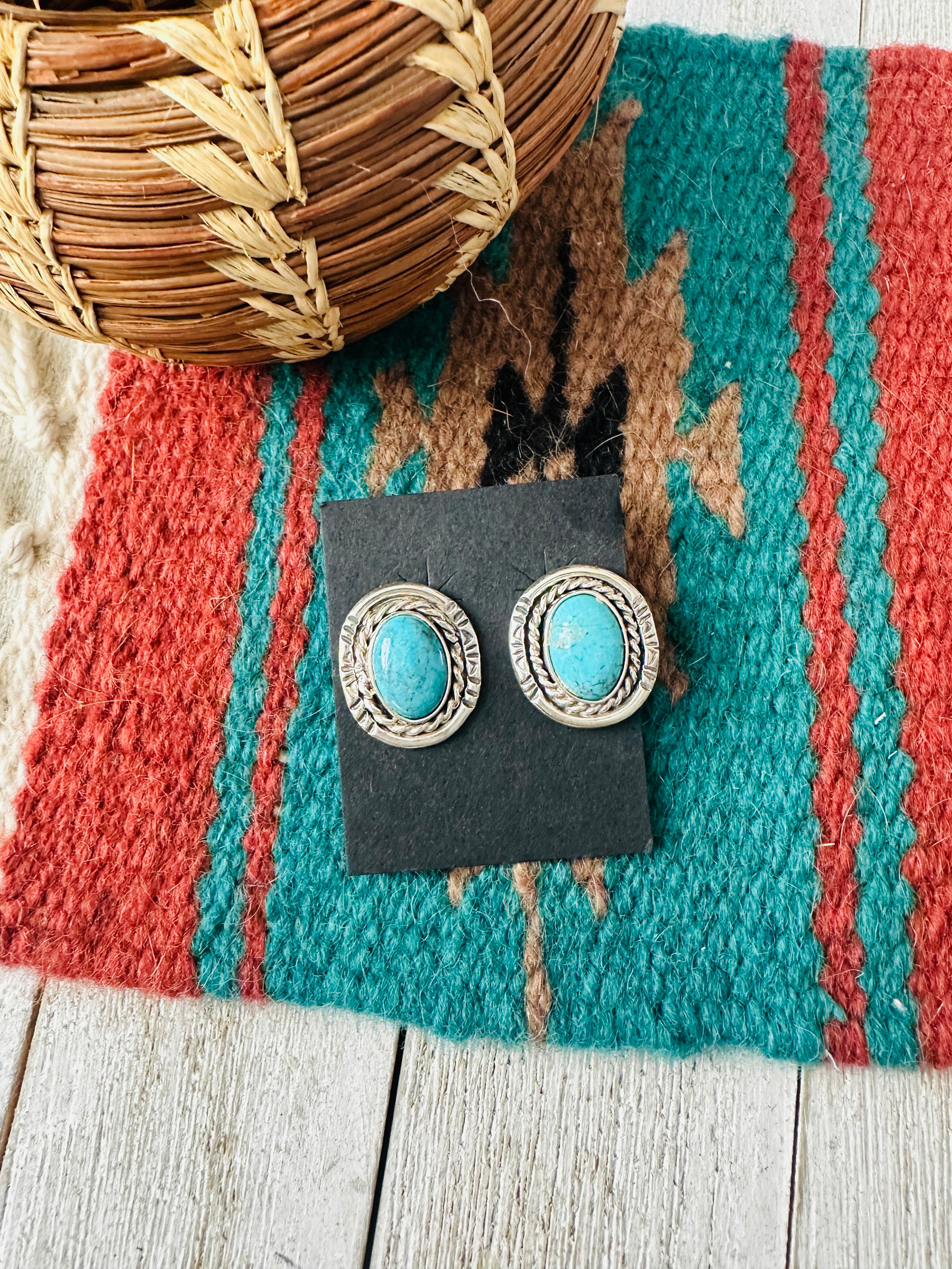 Navajo Turquoise & Sterling Silver Post Earrings