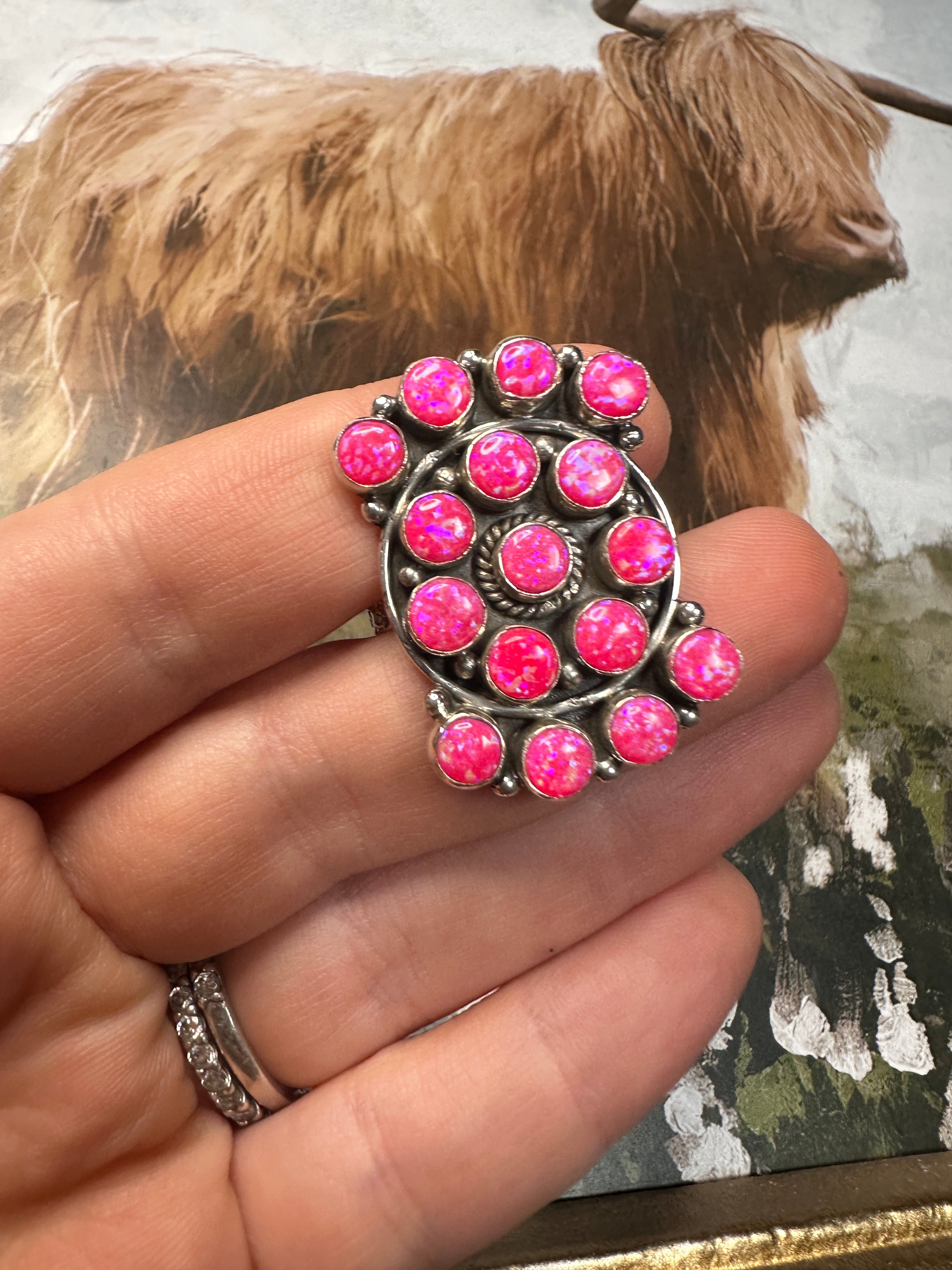 Handmade Adjustable Hot Pink Fire Opal Sterling Silver Ring