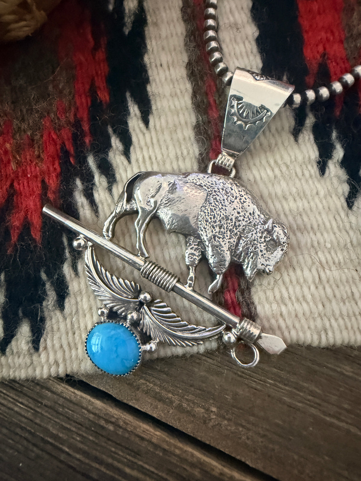 Handcrafted Sterling Silver & Turquoise Buffalo Pendant