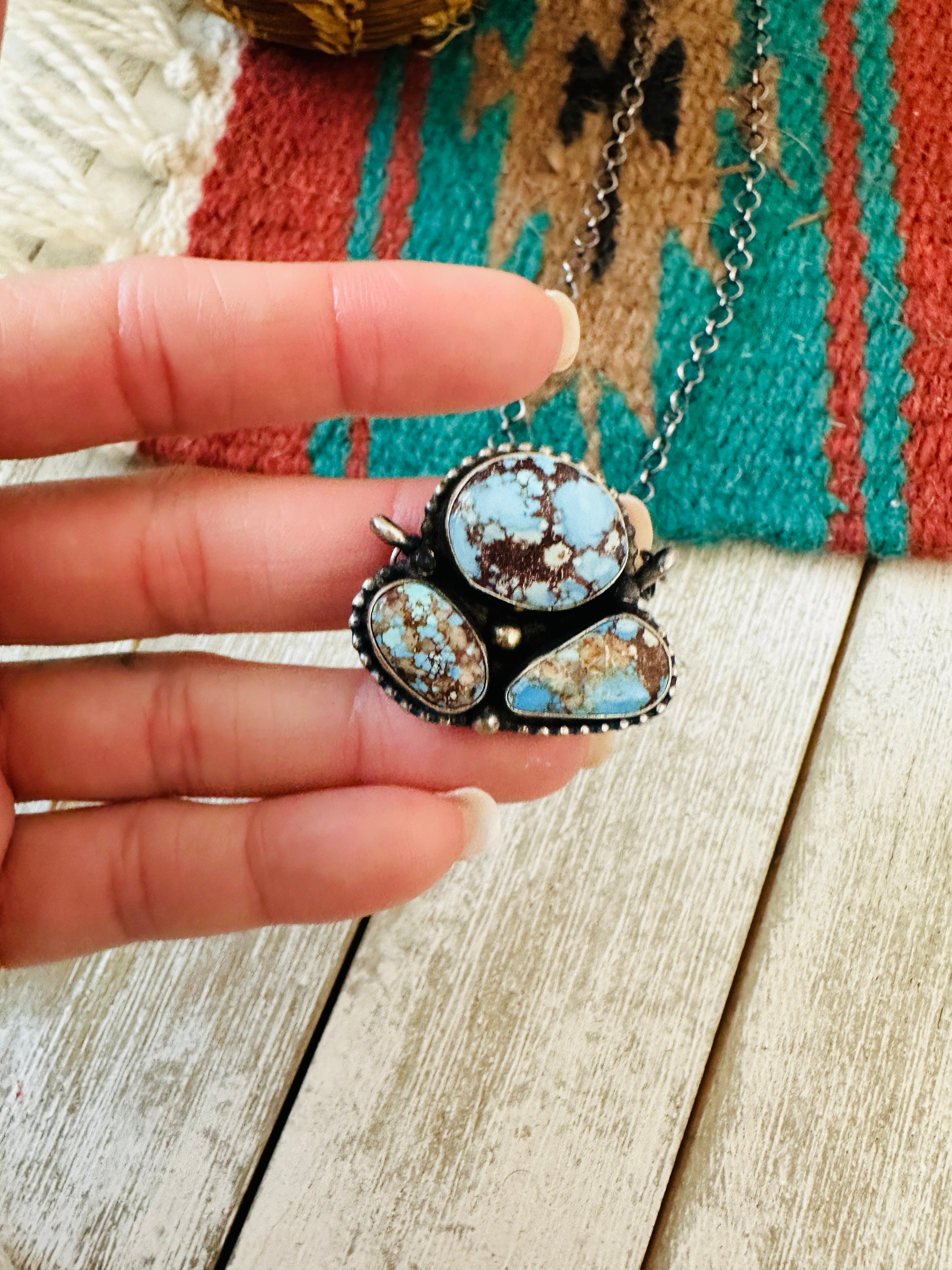 Handcrafted Sterling Silver & Golden Hills Turquoise Cluster Necklace