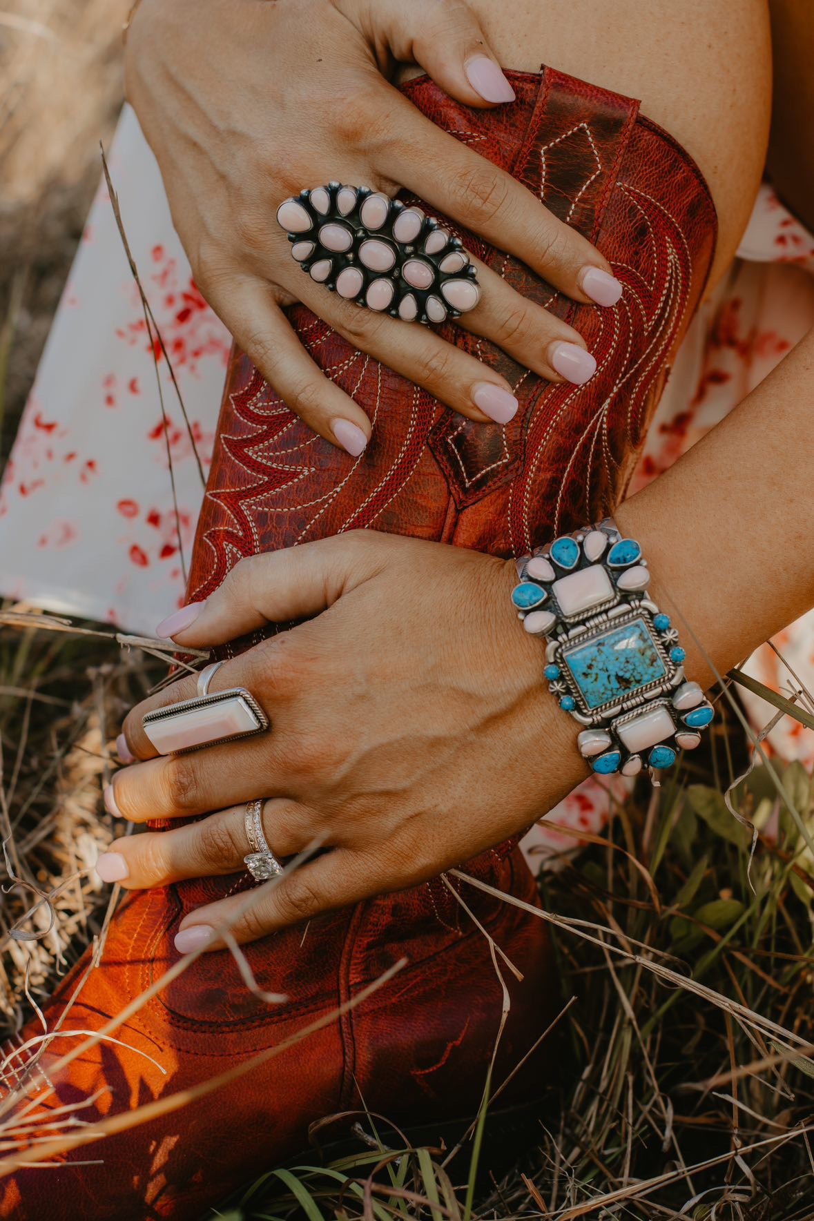 Navajo Sterling Silver, Pink Conch & Turquoise Bracelet Cuff Signed Leroy James