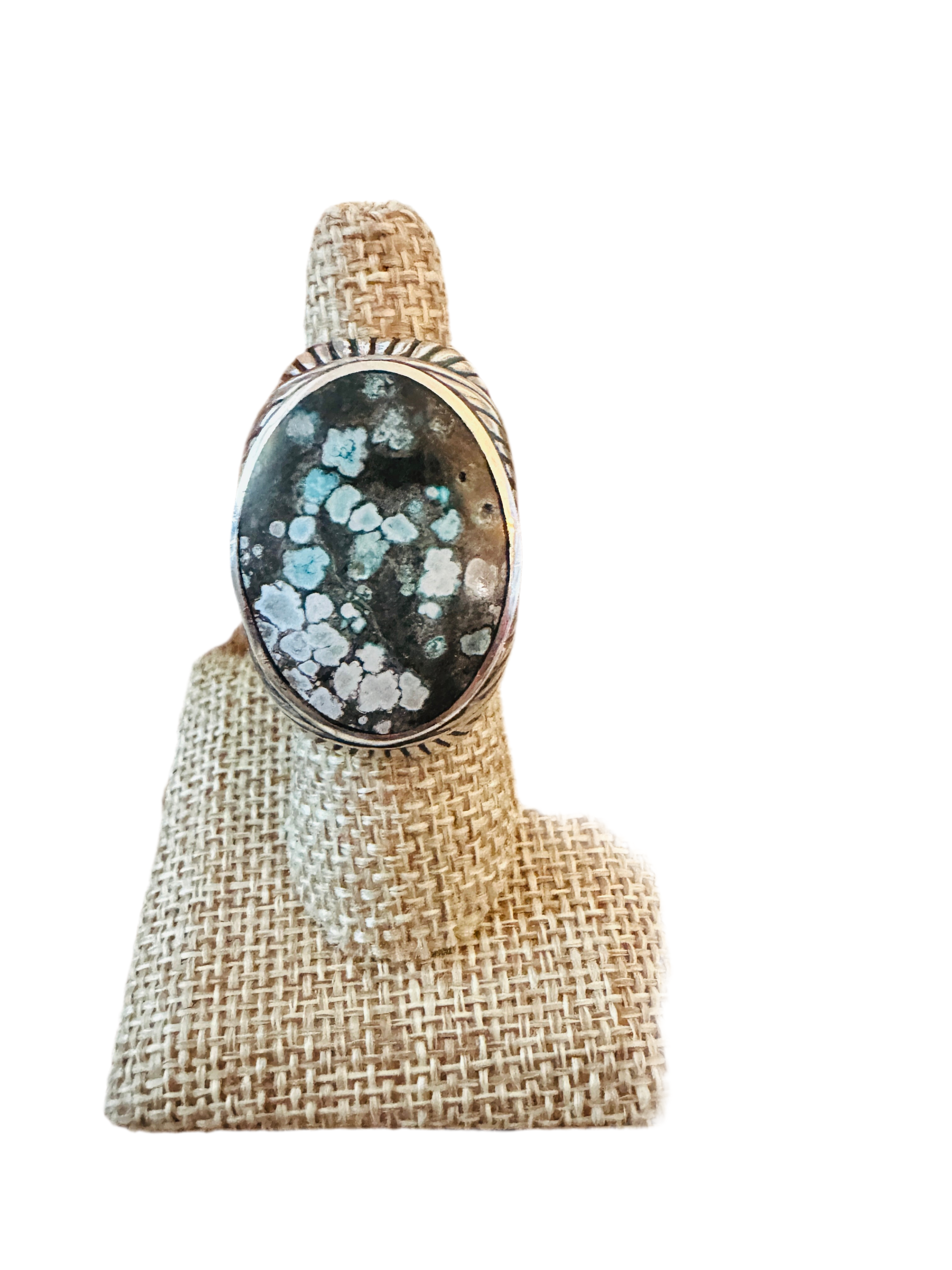 Old Pawn Handcrafted Sterling Silver & Kingman Web Turquoise Men’s Ring Size 7.5