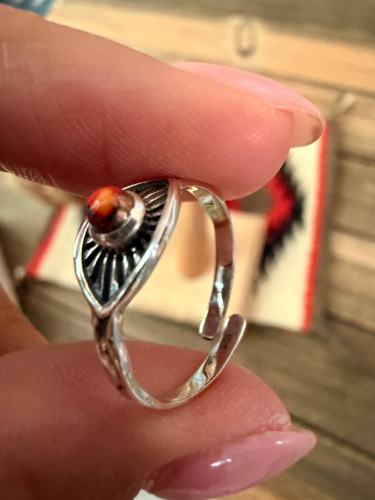 Handmade Sterling Silver & Pink Mojave Adjustable Ring
