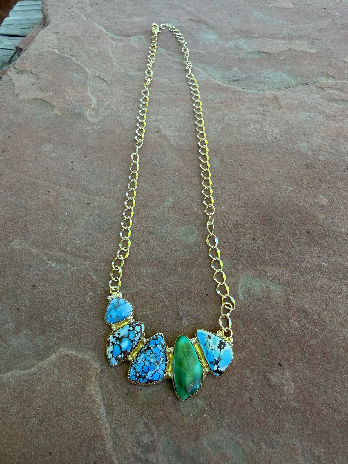 “The Golden Collection” Handmade Natural Golden Hills, Sonoran Turquoise Gold Plated Necklace STYLE 4