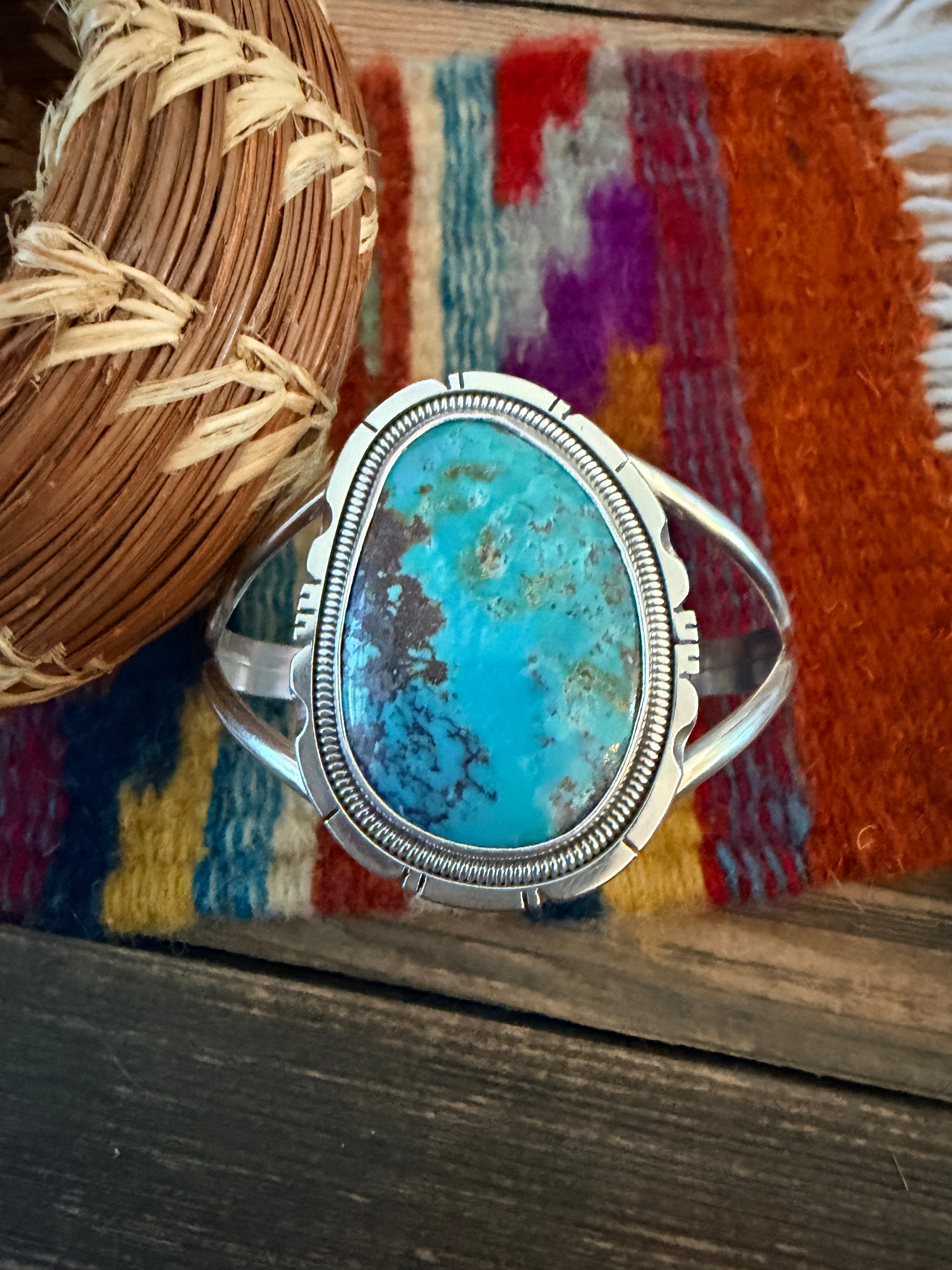 Handcrafted Sterling Silver & Turquoise Cuff Bracelet by Wydell Billie