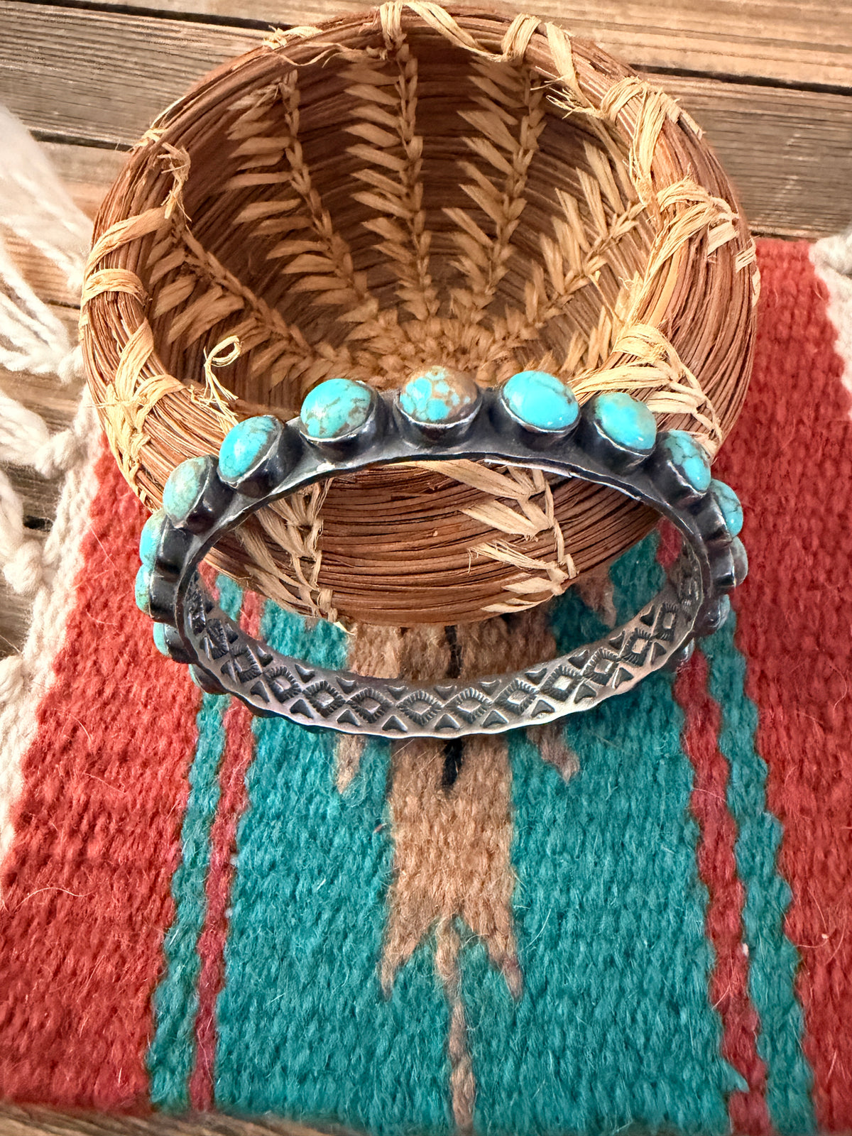 Handcrafted Turquoise & Sterling Silver Bangle Bracelet