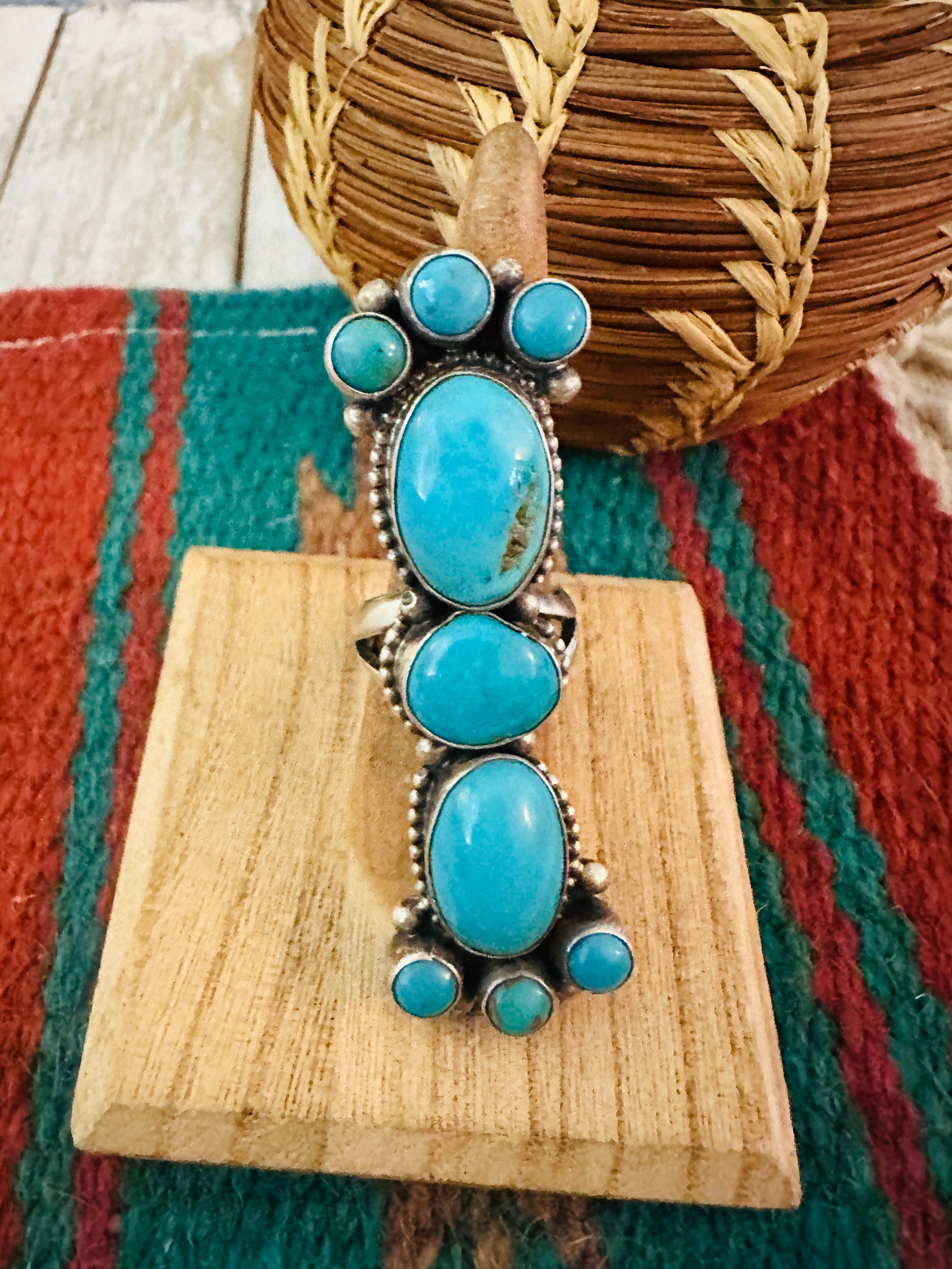 Handcrafted Sterling Silver & Kingman Turquoise Ring Size 8