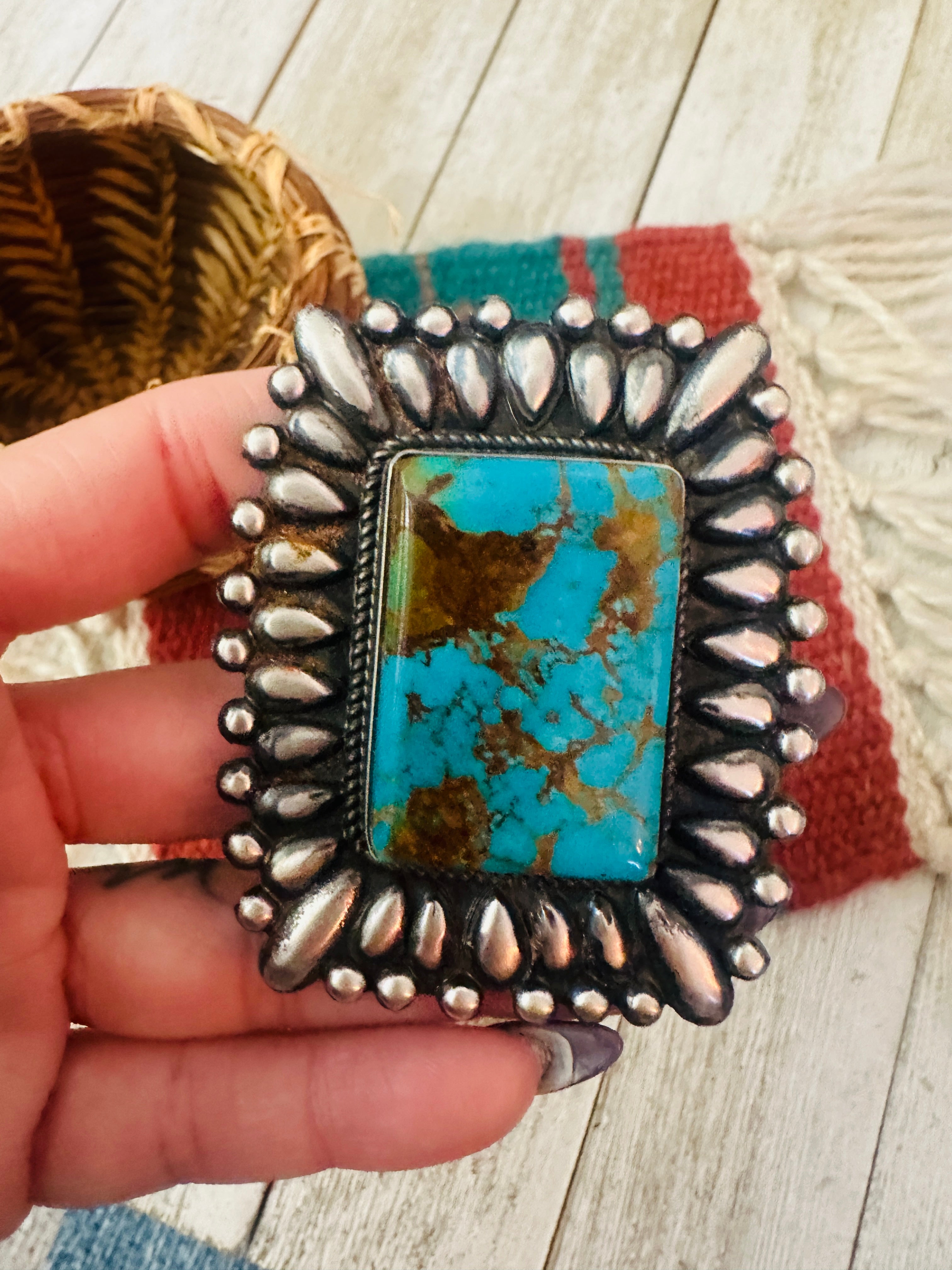 Handcrafted Turquoise & Sterling Silver Adjustable Ring by Marcus Chavez