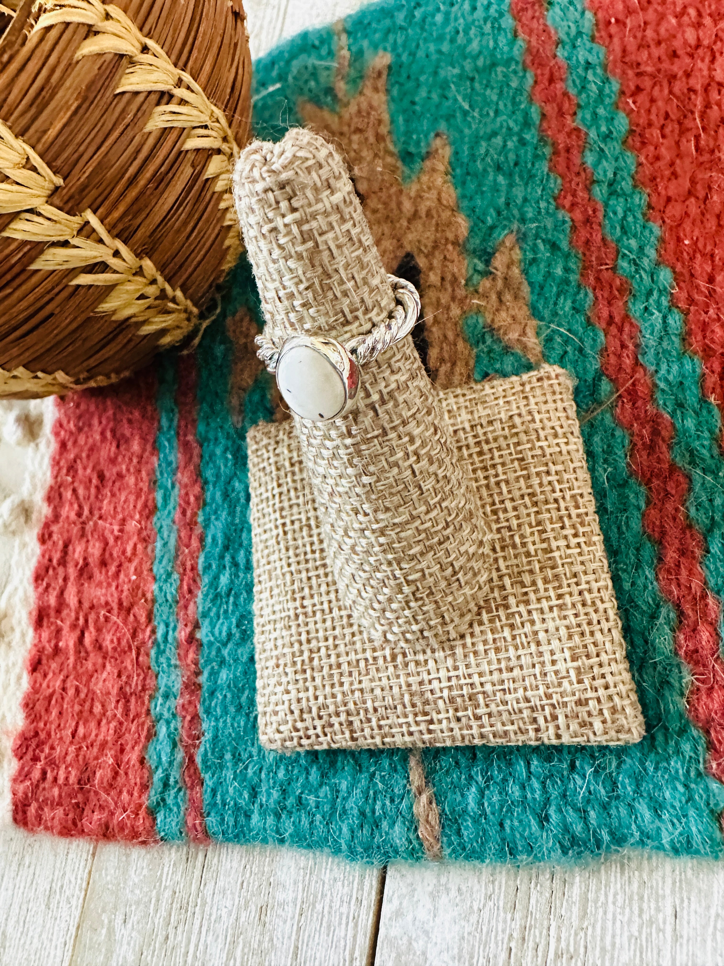 Handcrafted White Buffalo & Twisted Sterling Silver Ring Size 4.5