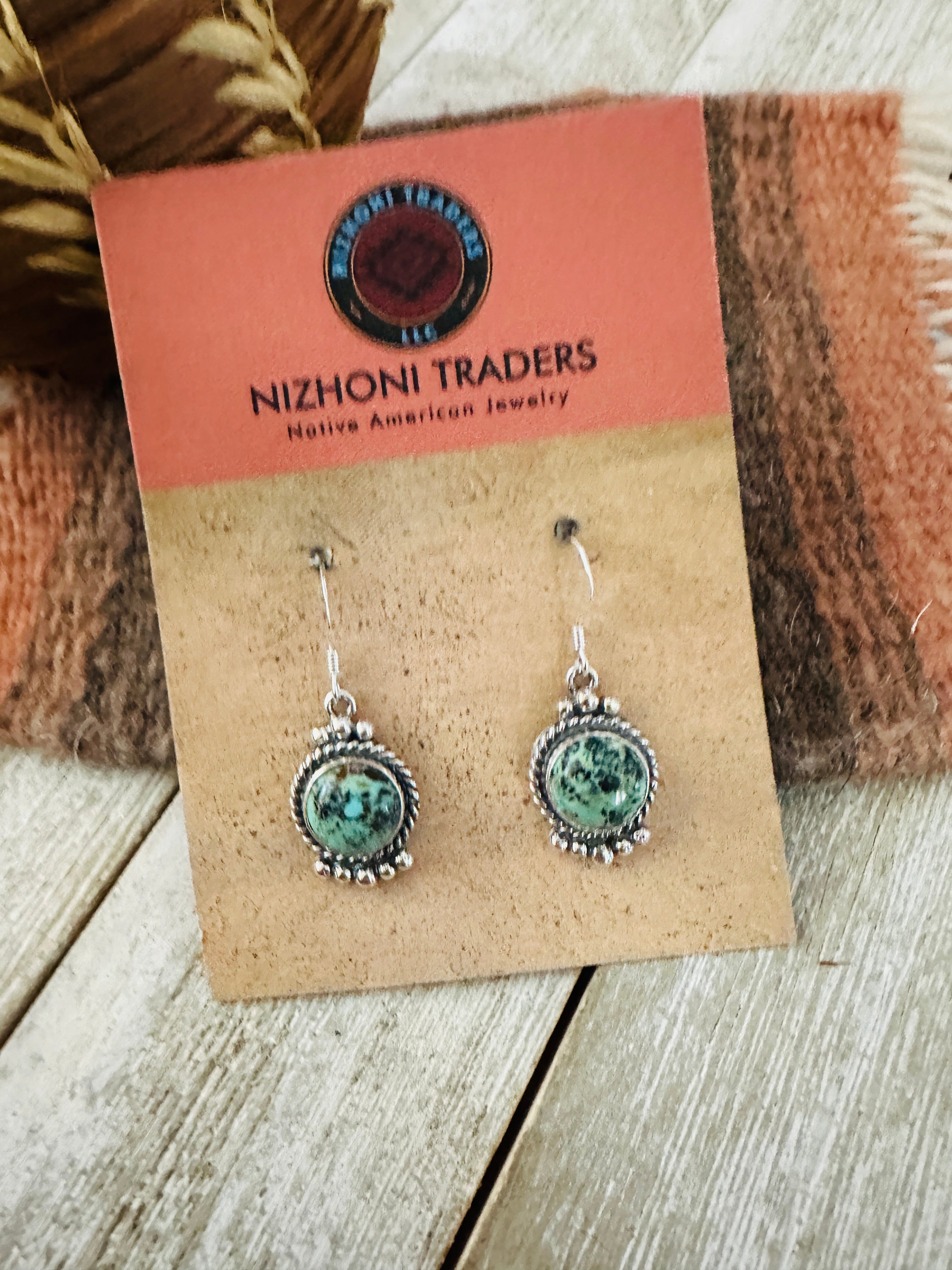 Handcrafted Hubei Turquoise & Sterling Silver Dangle Earrings