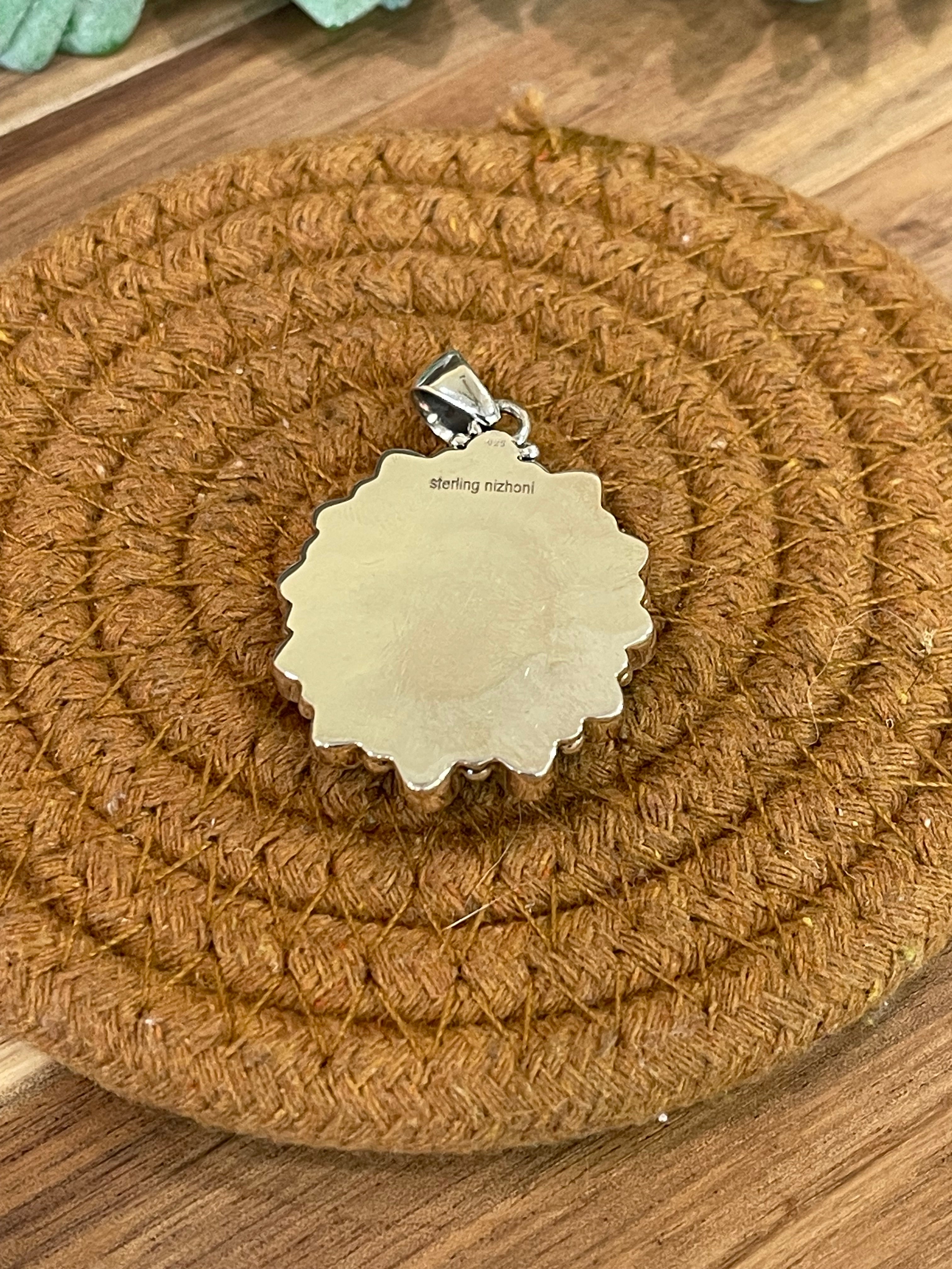 Handmade Sterling Silver,Turquoise & White Buffalo Mojave Cluster Pendant