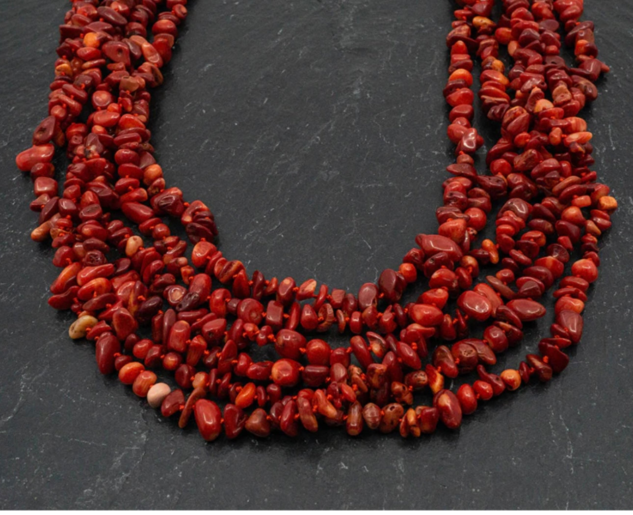 Red Coral Chip Multi-Strand Necklace