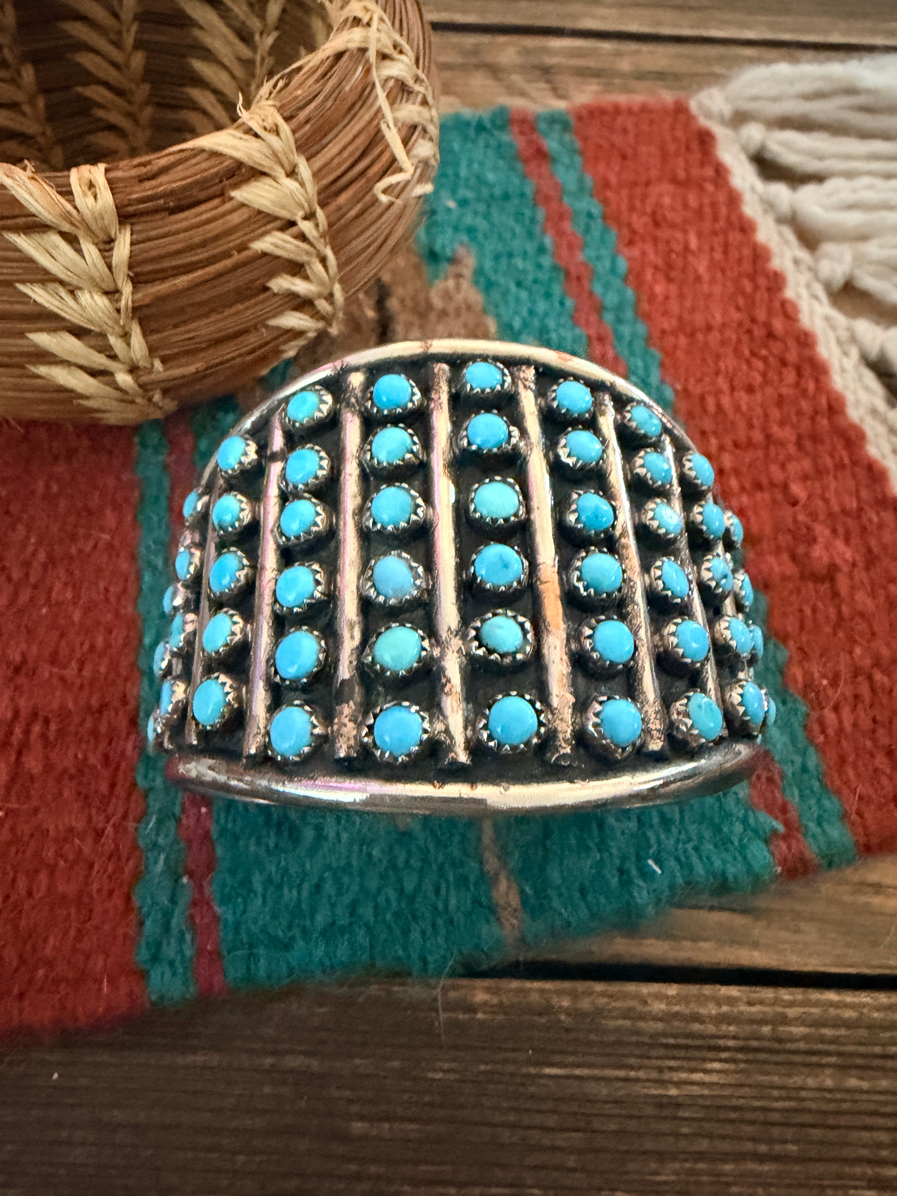 Handcrafted Old Pawn Nickel Silver & Turquoise Cuff Bracelet