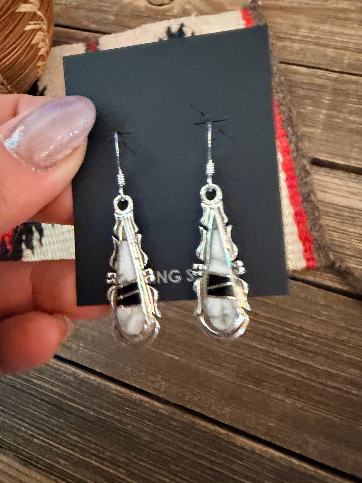 Handcrafted White Buffalo, Onyx & Sterling Silver Inlay Dangle Earrings
