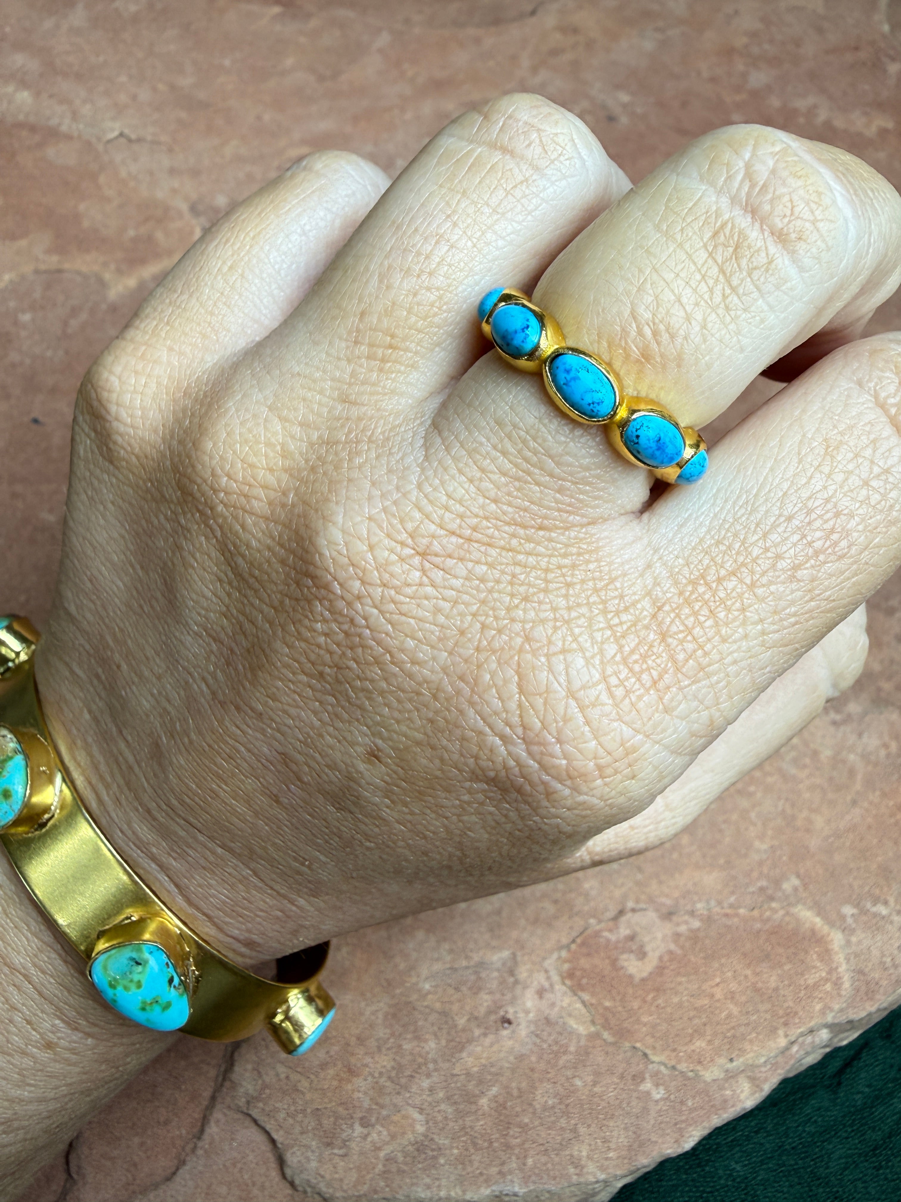 “The Golden Collection” Eternity Band Gold Plated Sterling Silver Turquoise Ring