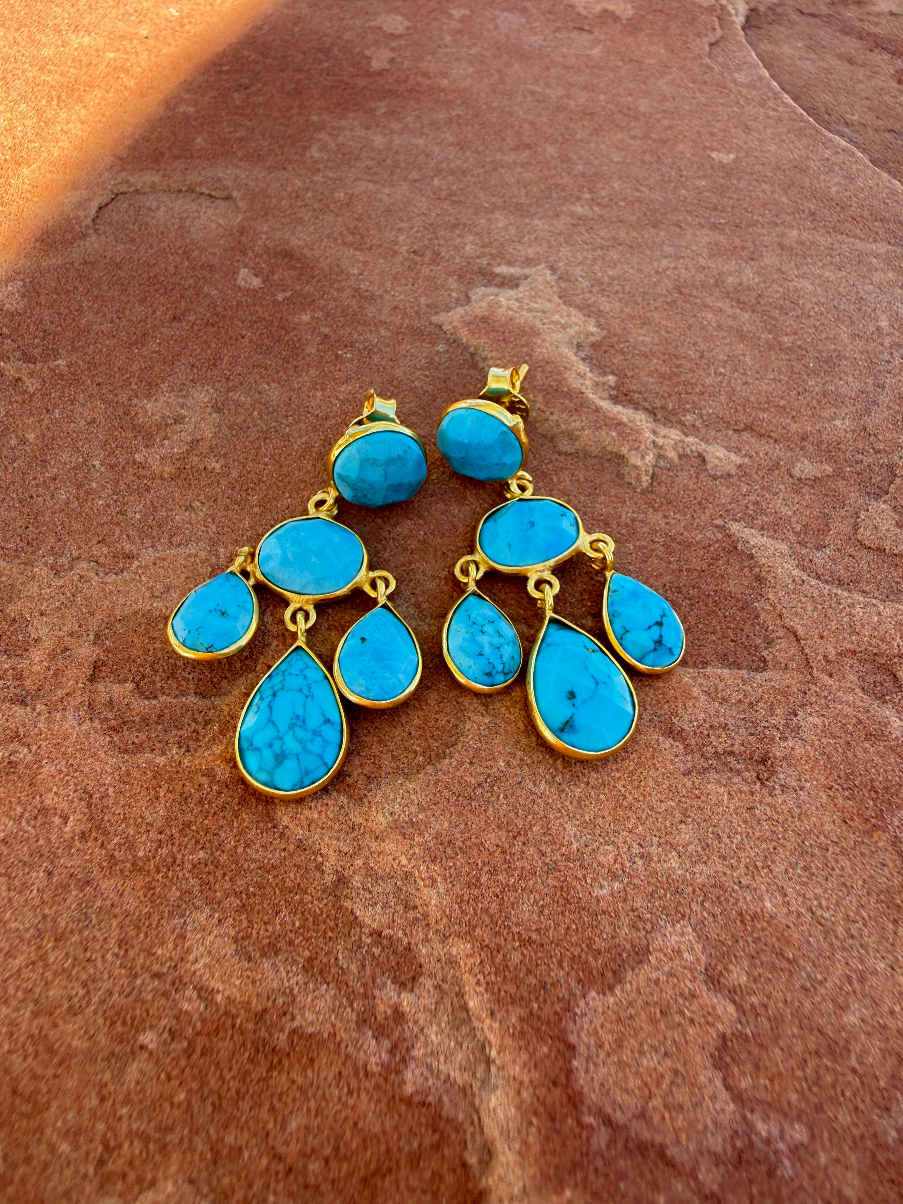 “The Golden Collection” WESTERN SKIES Handmade Gold Plated Sterling Silver & Natural Turquoise Earrings