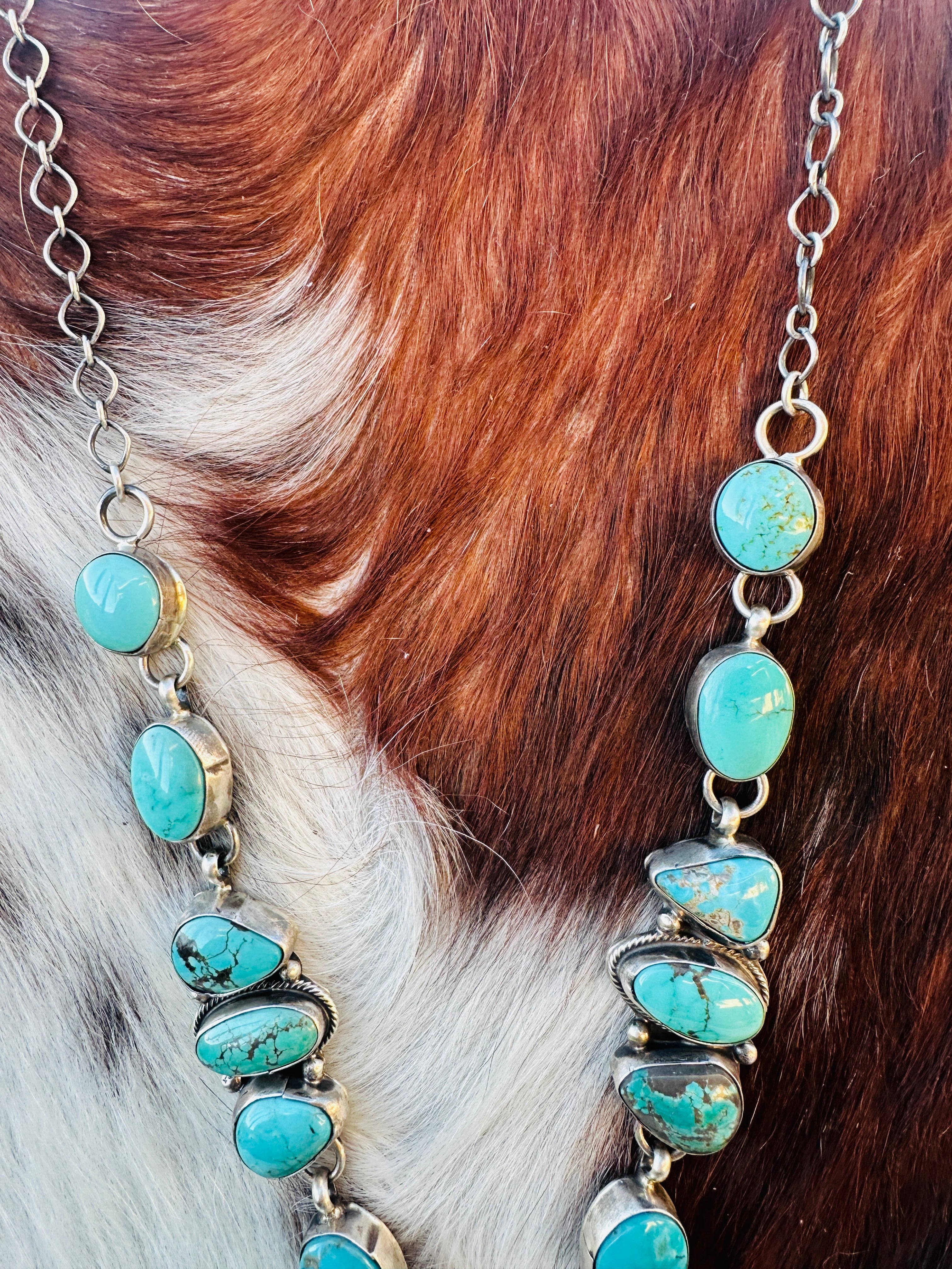 Handcrafted Turquoise & Sterling Silver Cluster Necklace and Earring Set by Ella Peter