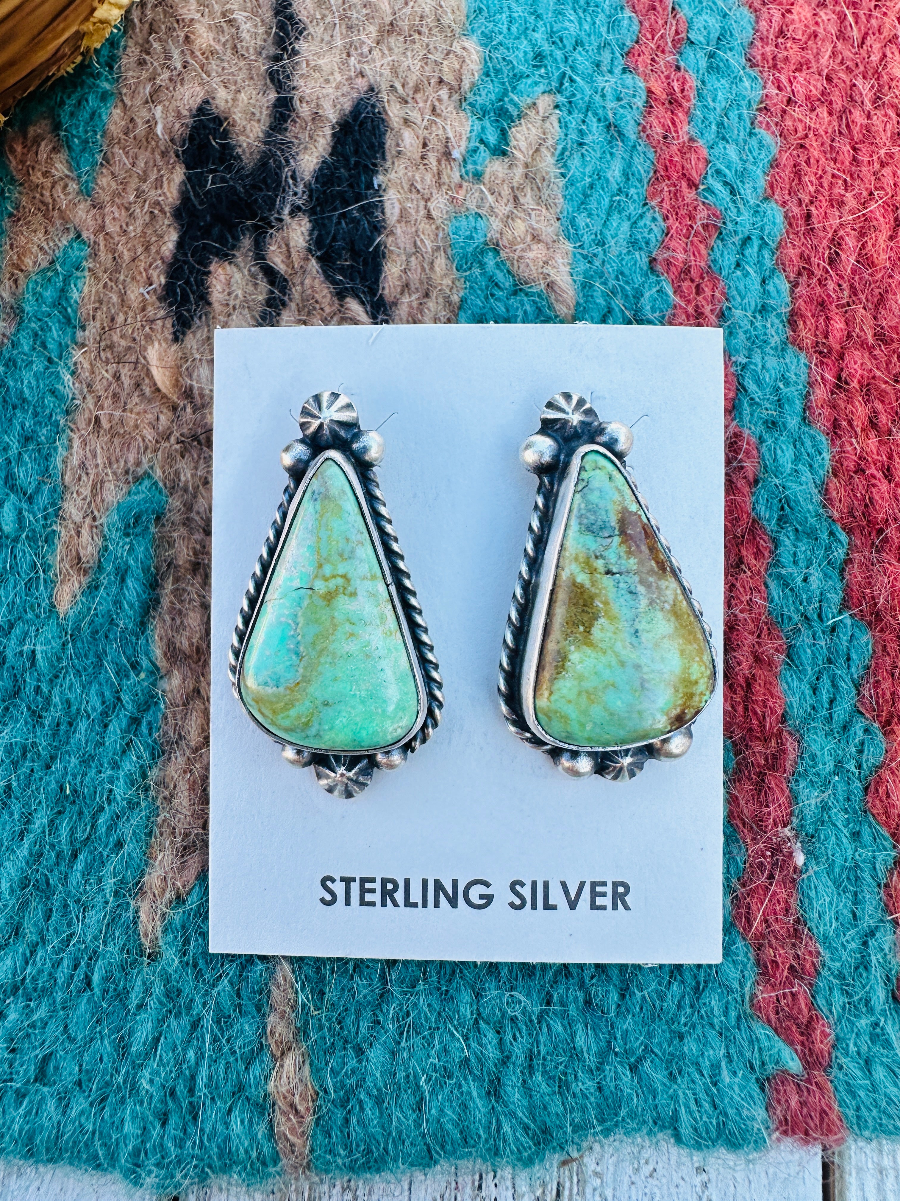 Handcrafted Kingman Turquoise & Sterling Silver Post Earrings