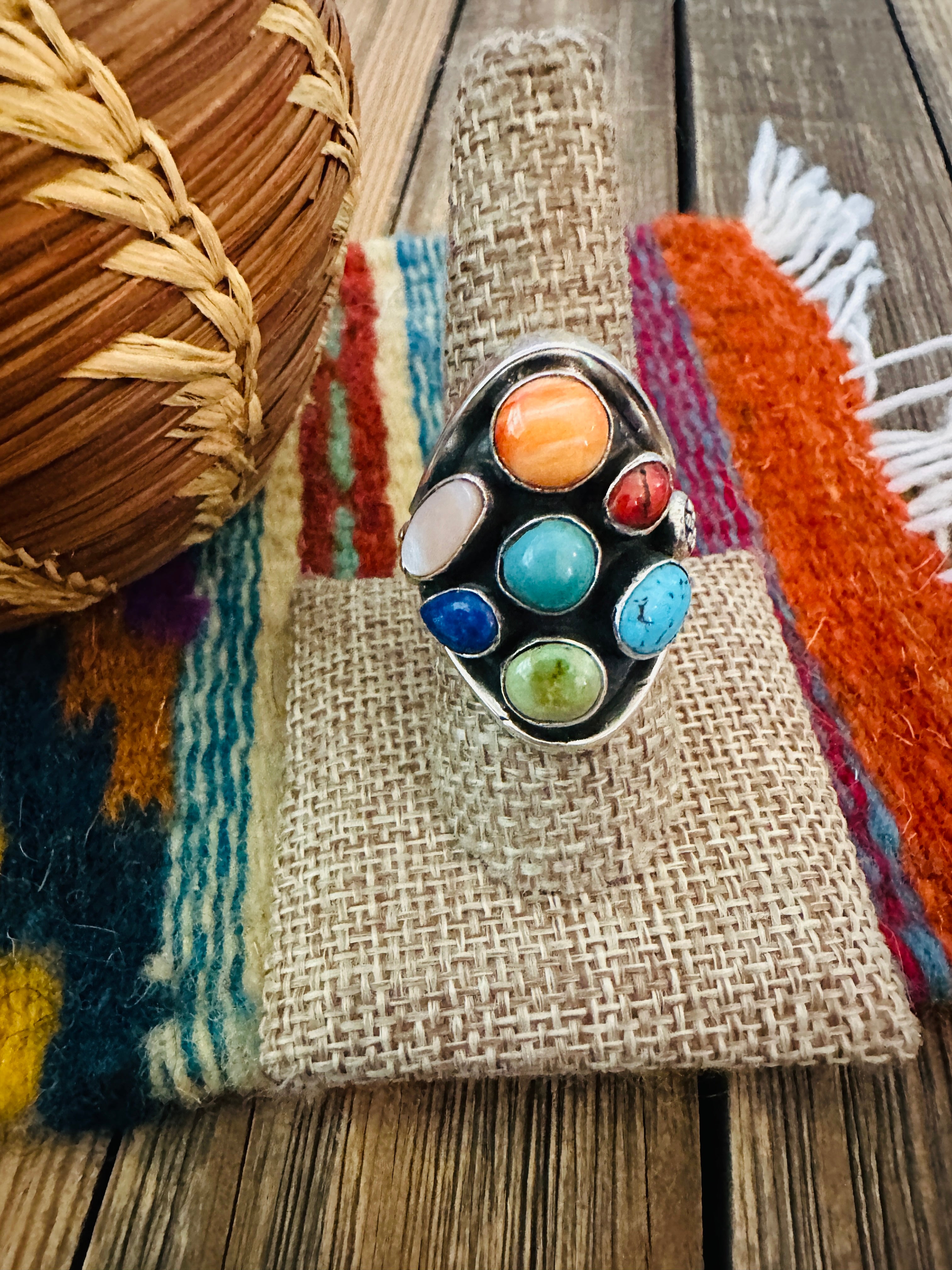 Handcrafted Multi Stone & Sterling Silver Ring Size 9 by Emer Thompson