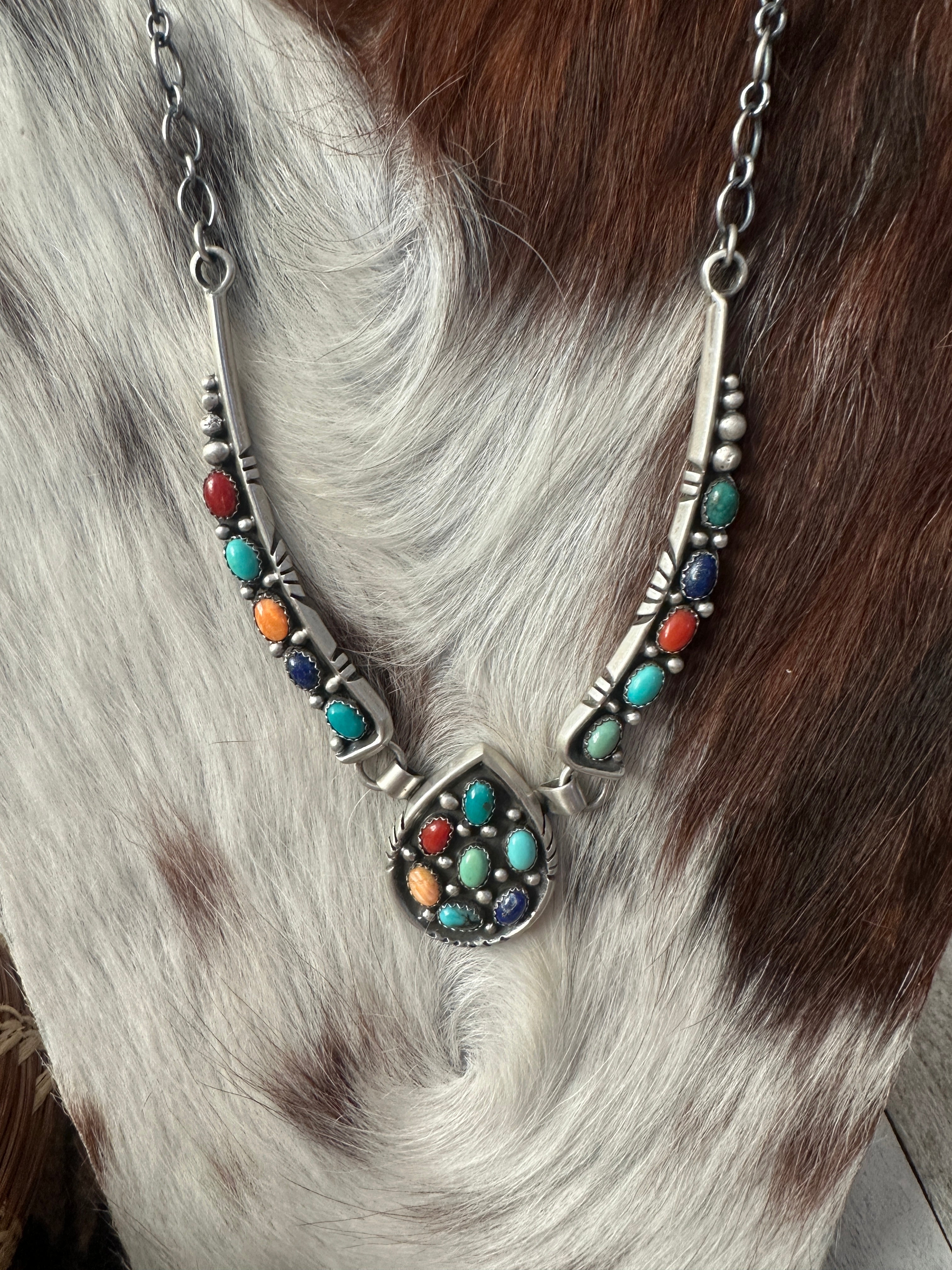 Handcrafted Multi Stone & Sterling Silver Cluster Necklace and Earring Set by Charles Johnson