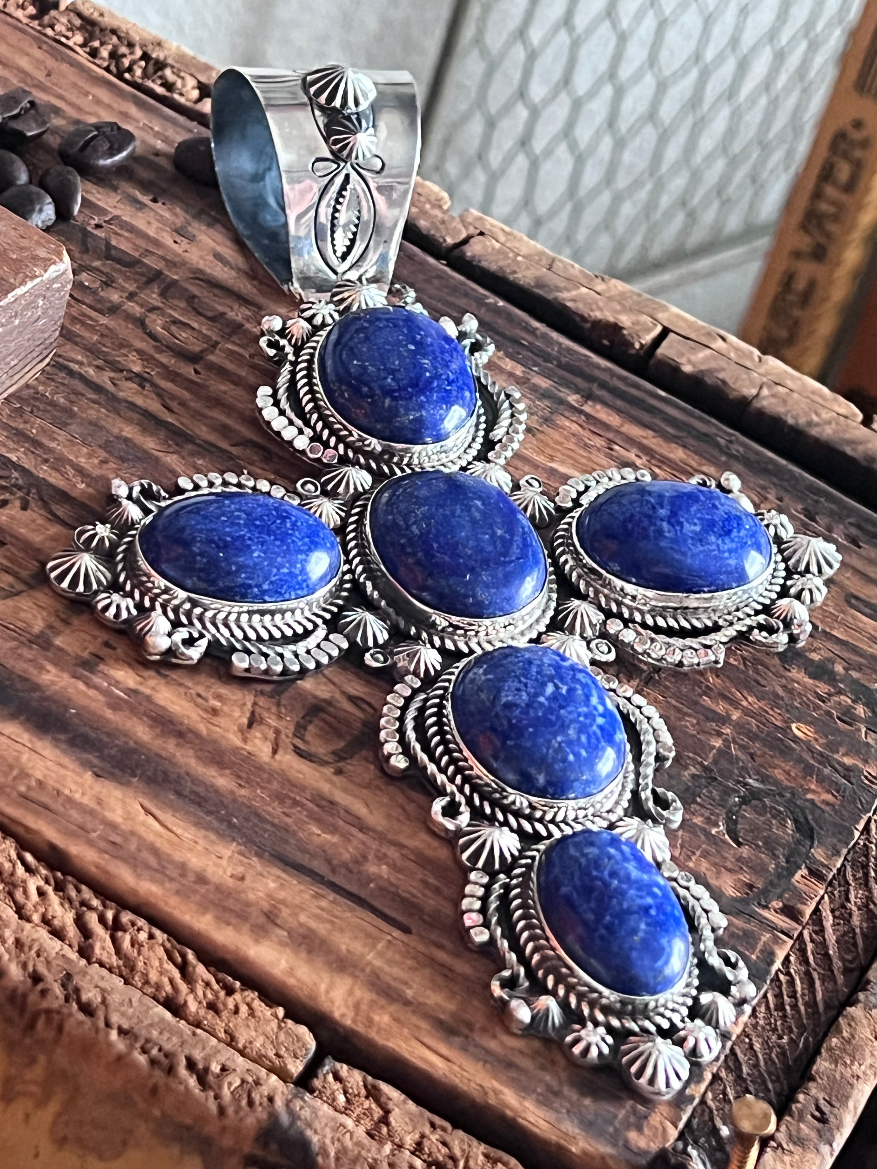 Epic Sterling Silver and Lapis Lazuli Cross Pendant by Rosella Paxson