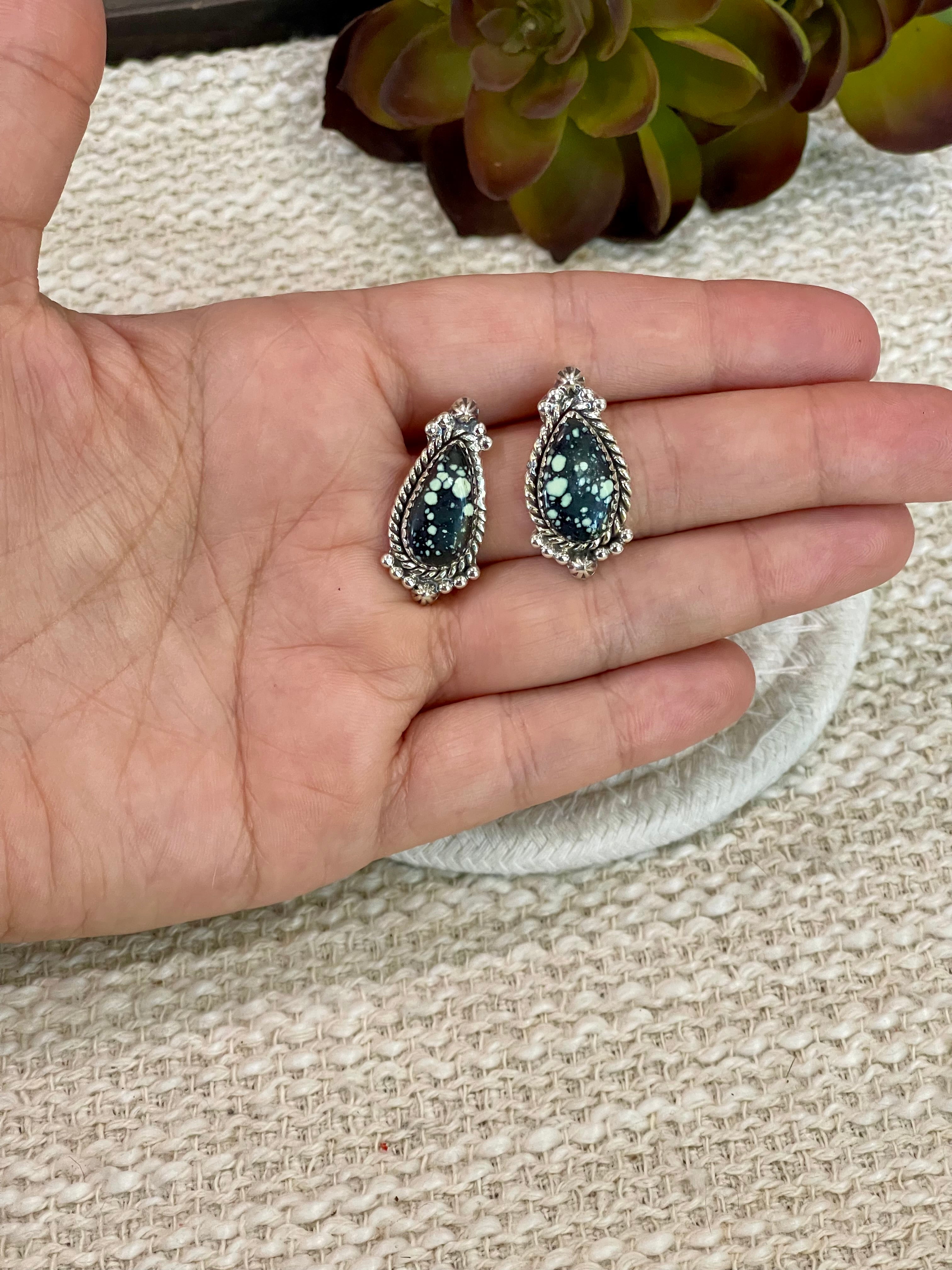 Handmade New Lander Turquoise and Sterling Silver Post Earring