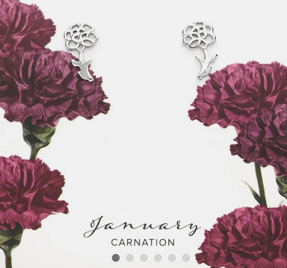 Sterling Silver Birthday Flower Stud Earrings January