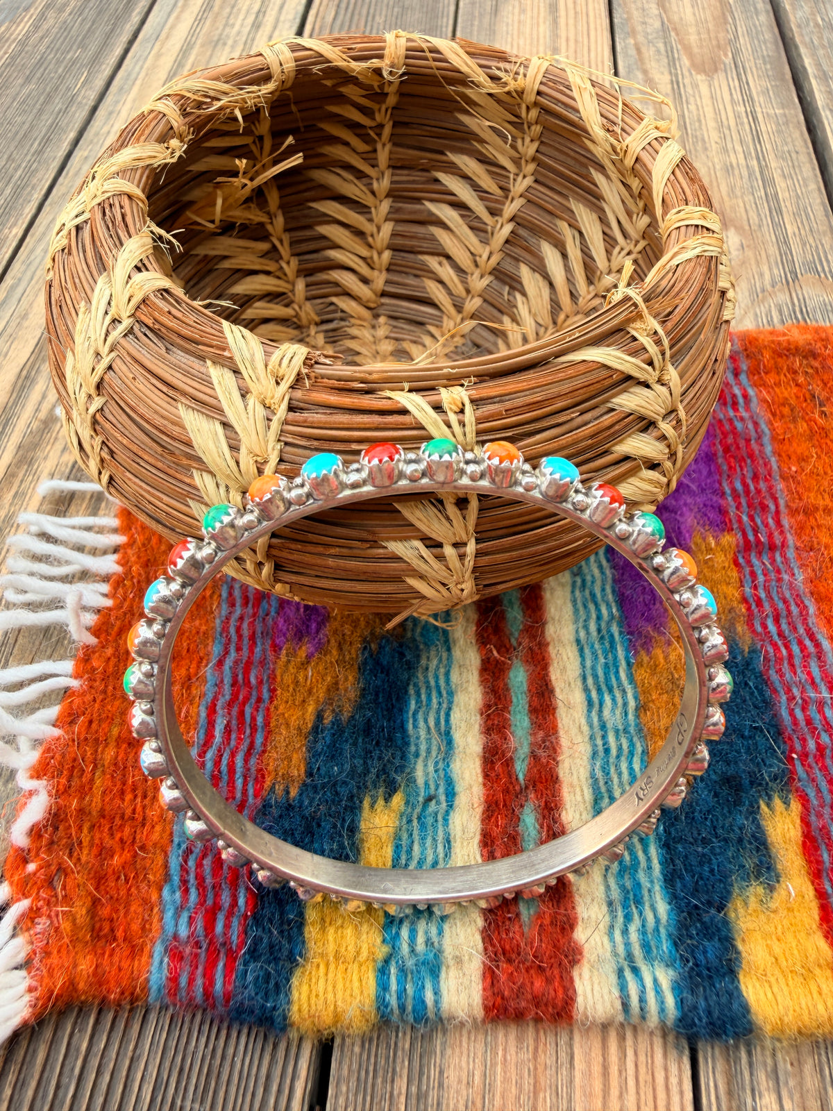 Handcrafted Multi Stone & Sterling Silver Bangle Bracelet