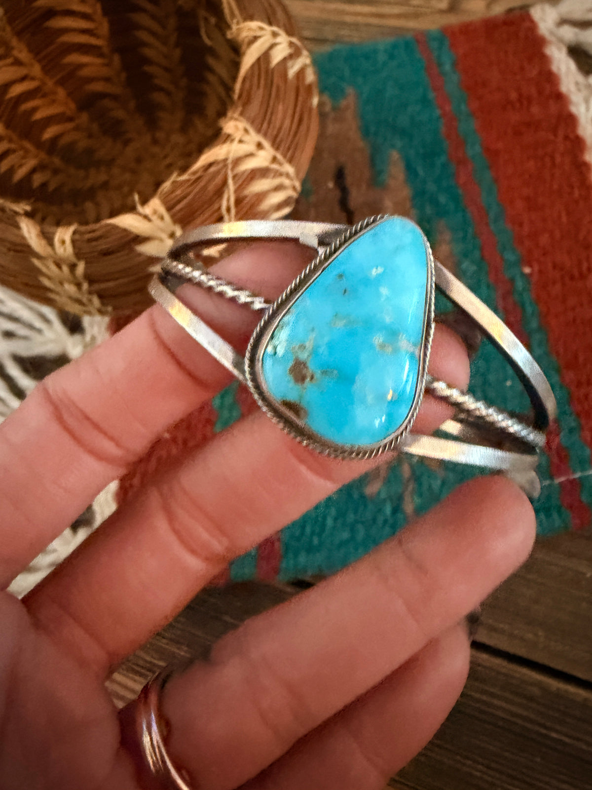 Handcrafted Sterling Silver and Turquoise Cuff Bracelet by Paul Livingston